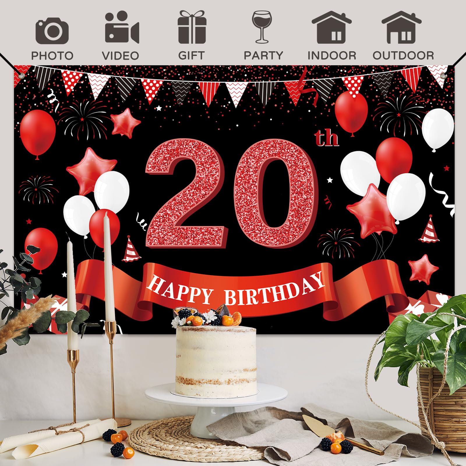 Ghirlanda Decorativa Per 20° Compleanno – Numero 20 Con Pois E Stelle, Nero Metallizzato, Lunga 14 Metri