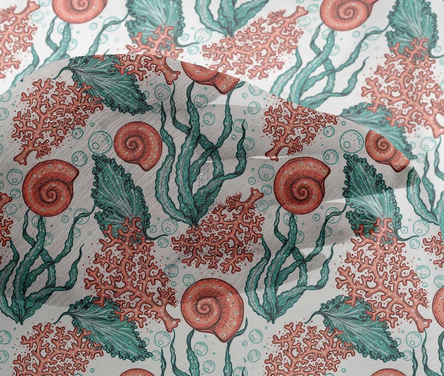 oneOone Viscose Chiffon Dusty Teal Green Fabric Sea Shells Ocean Dress Material Fabric Print Fabric by The Yard 42 Inch Wide