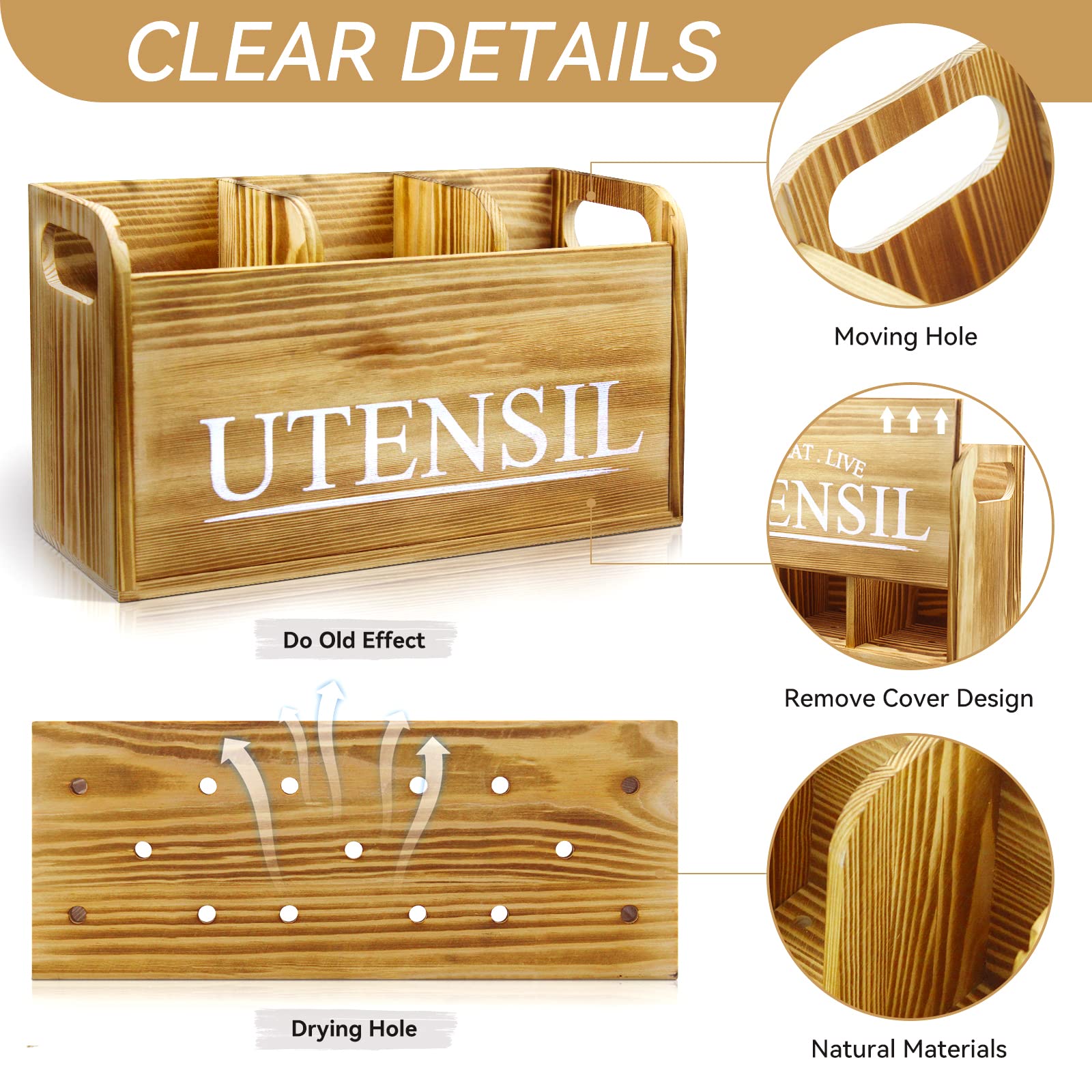 Hölzerne Küchenbox Mit 3 Fächern - Rustikaler Organizer Im Landhausstil Weiß