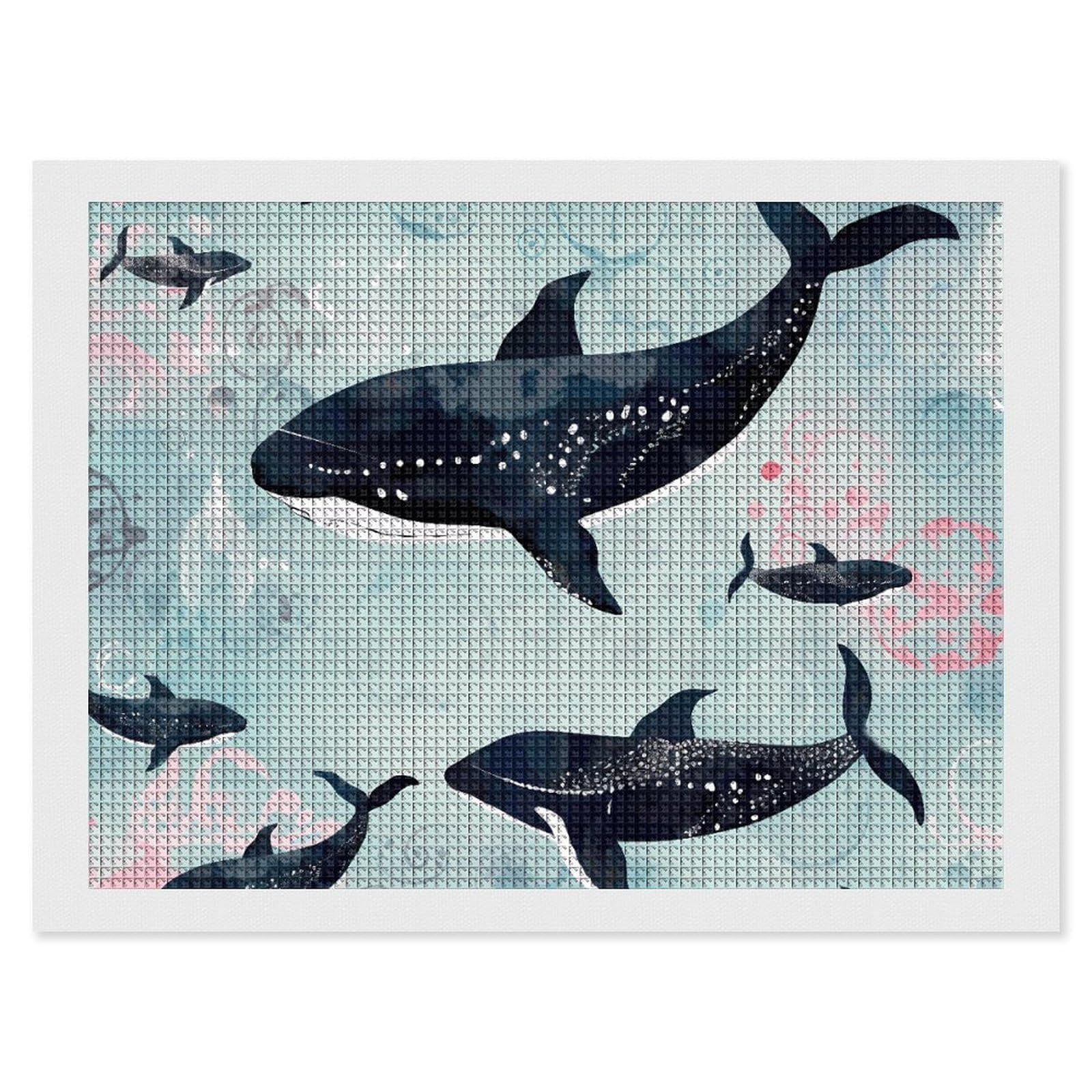 NONHAI Diamond Painting Kits for Adults - DIY Diamond Art Kits for Beginners - Full 5D Paint Drill Diamond Dots Paintings- Whale Diamonds Pictures Gem Art and Craft Wall Decor 12"x16"