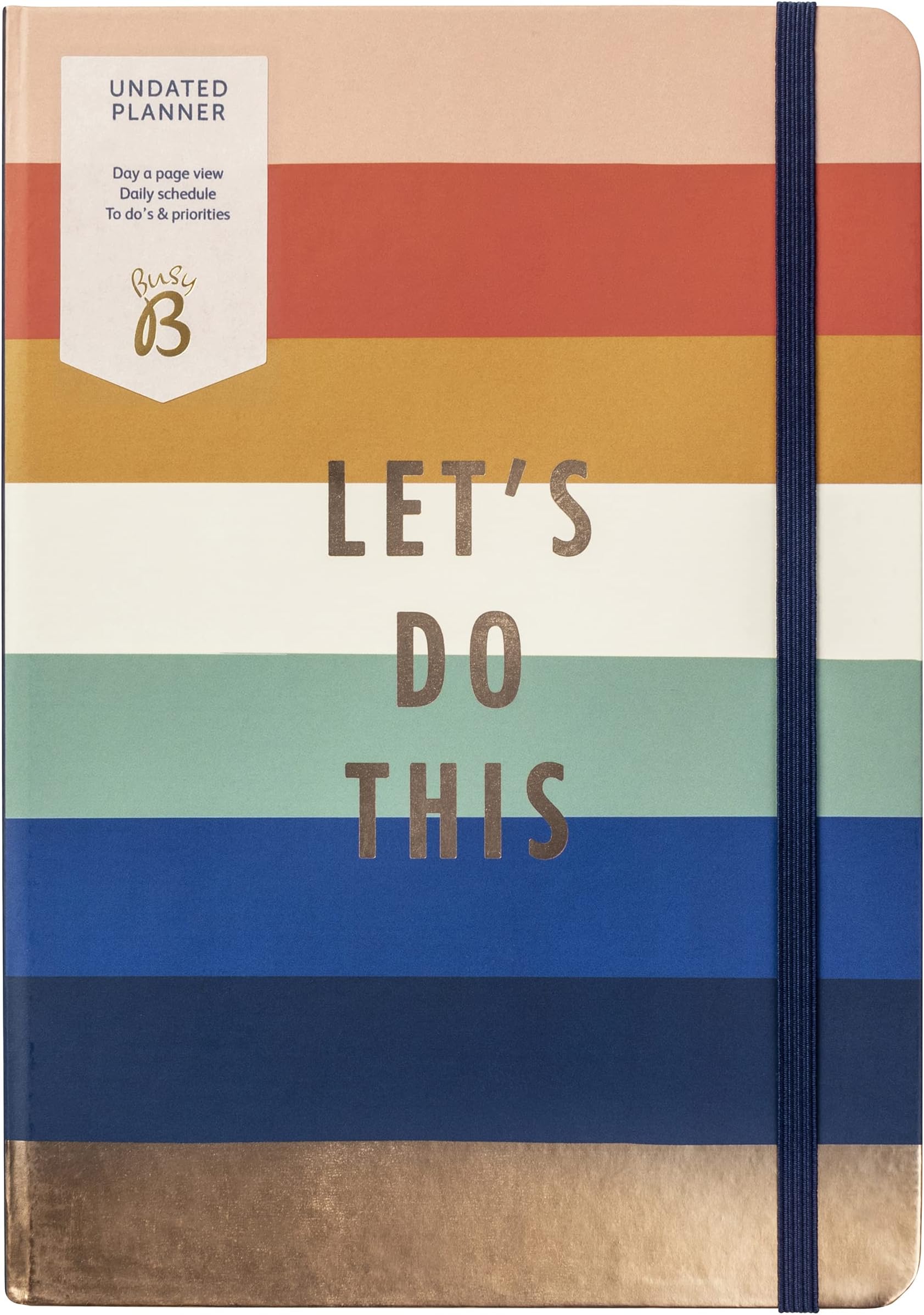 Undated Planner - Stripe - Faux Leather Life Planner Diary with Undated Daily Schedule, Notes and To Do’s and Priorities with Elastic Closure and Ribbon Page Marker - FSC® Certified