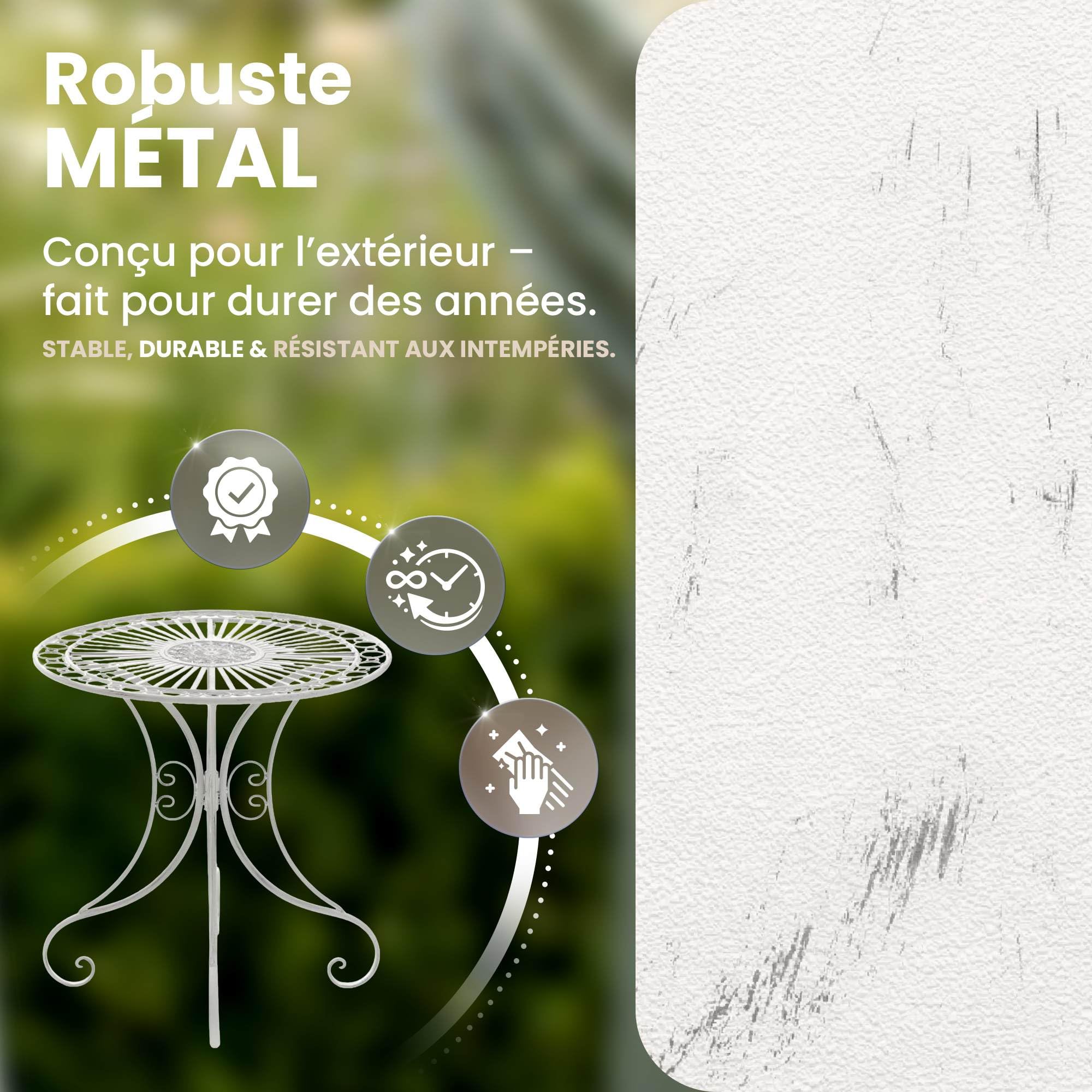 CLP Table de Jardin en Fer forgé Hari I Table de terrasse au Style Antique I Table Jardin en Fer avec Un Diamètre de Ø 70 cm, Couleur:Blanc Antique