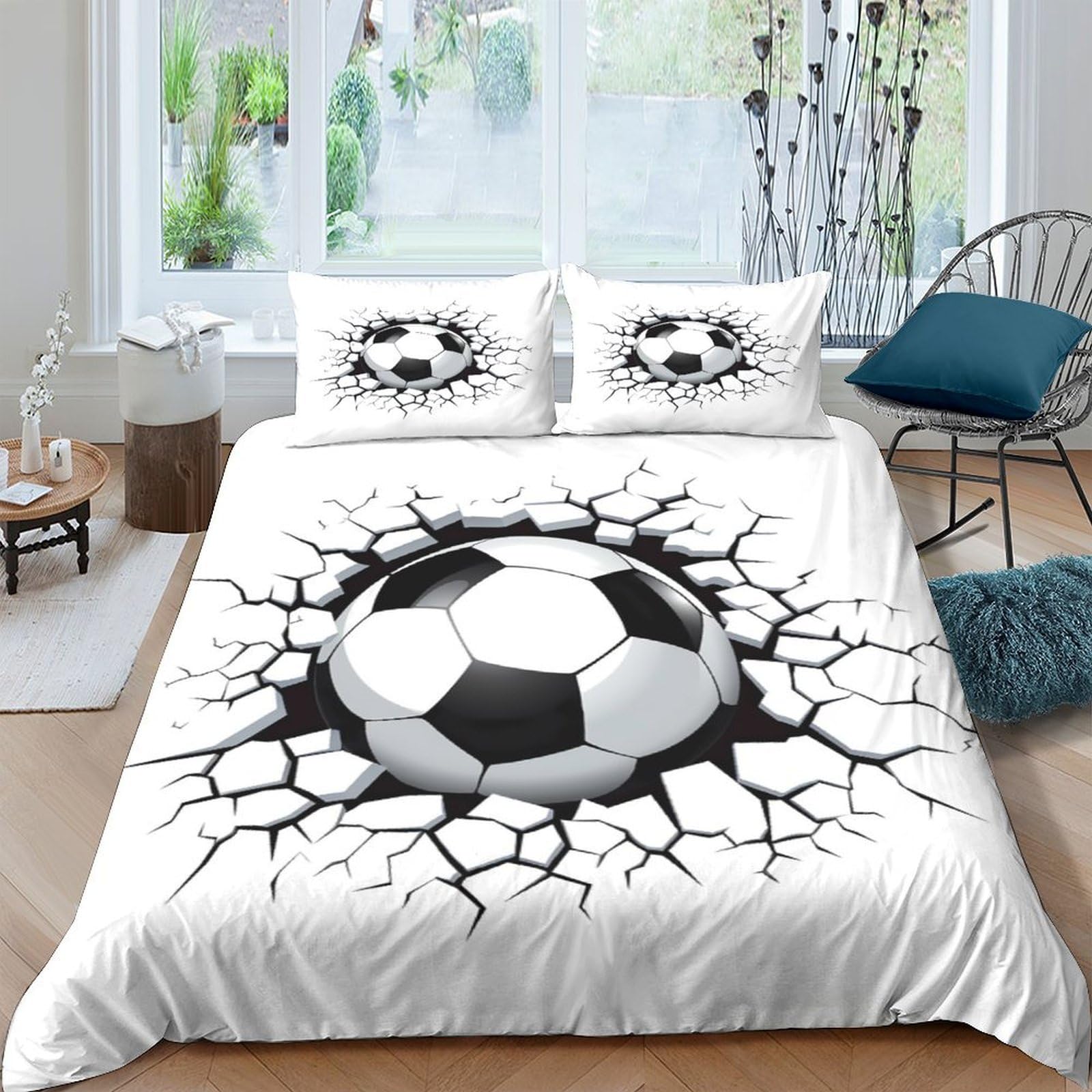 Ctjqhvkz Style-1 3D Printed Cracked Soccer Ball Fitted Sheet Microfiber Soft White Bed Cover For Bedroom Dorm Mattress Decor Single（135X200cm）