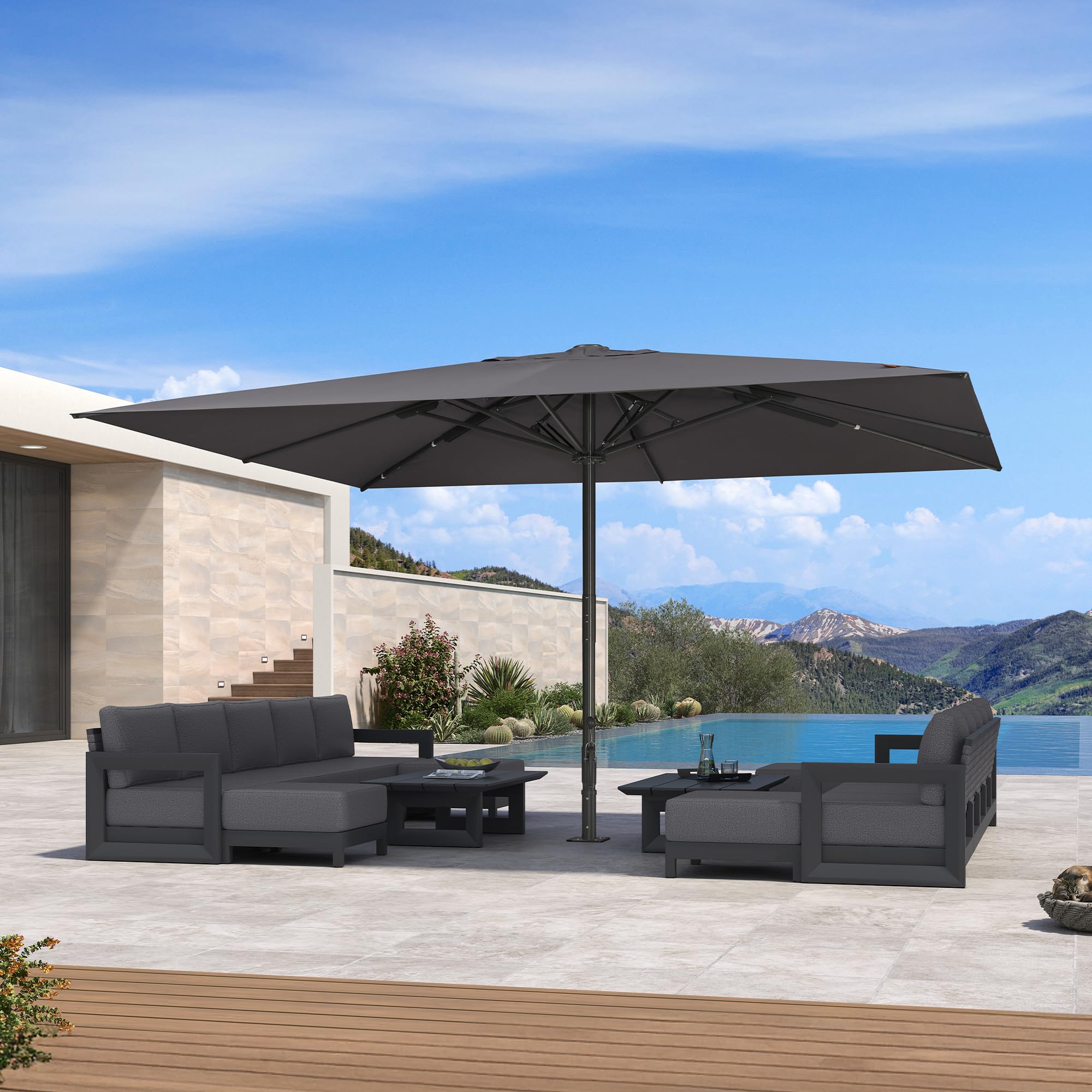 PURPLE LEAF Patio Market Umbrella 13' x 16' Thicken Aluminum Pole, Gray