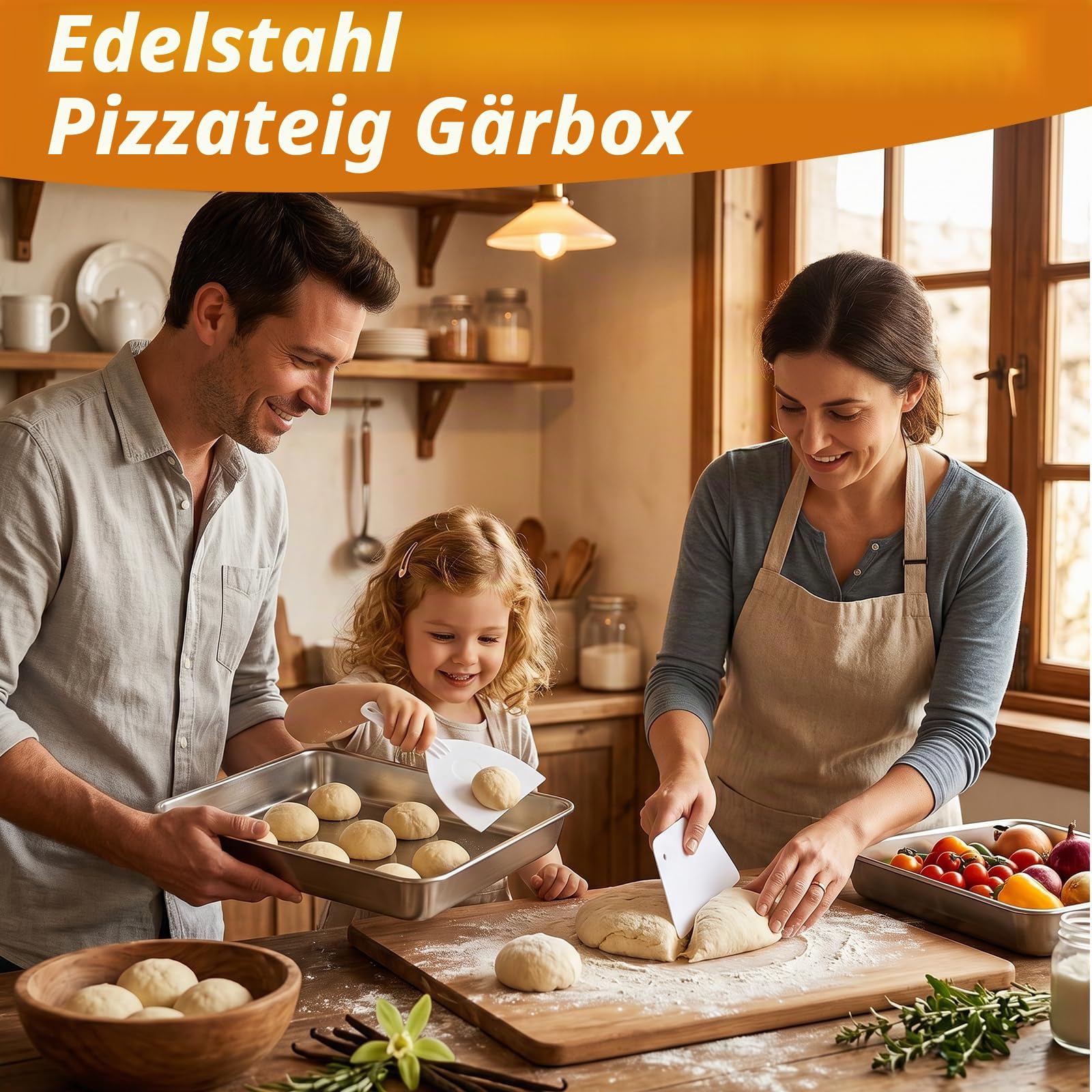 Pizzaballenbox Edelstahl mit Deckel, 2er Gärbox Pizzateig für 4–6 Teiglinge