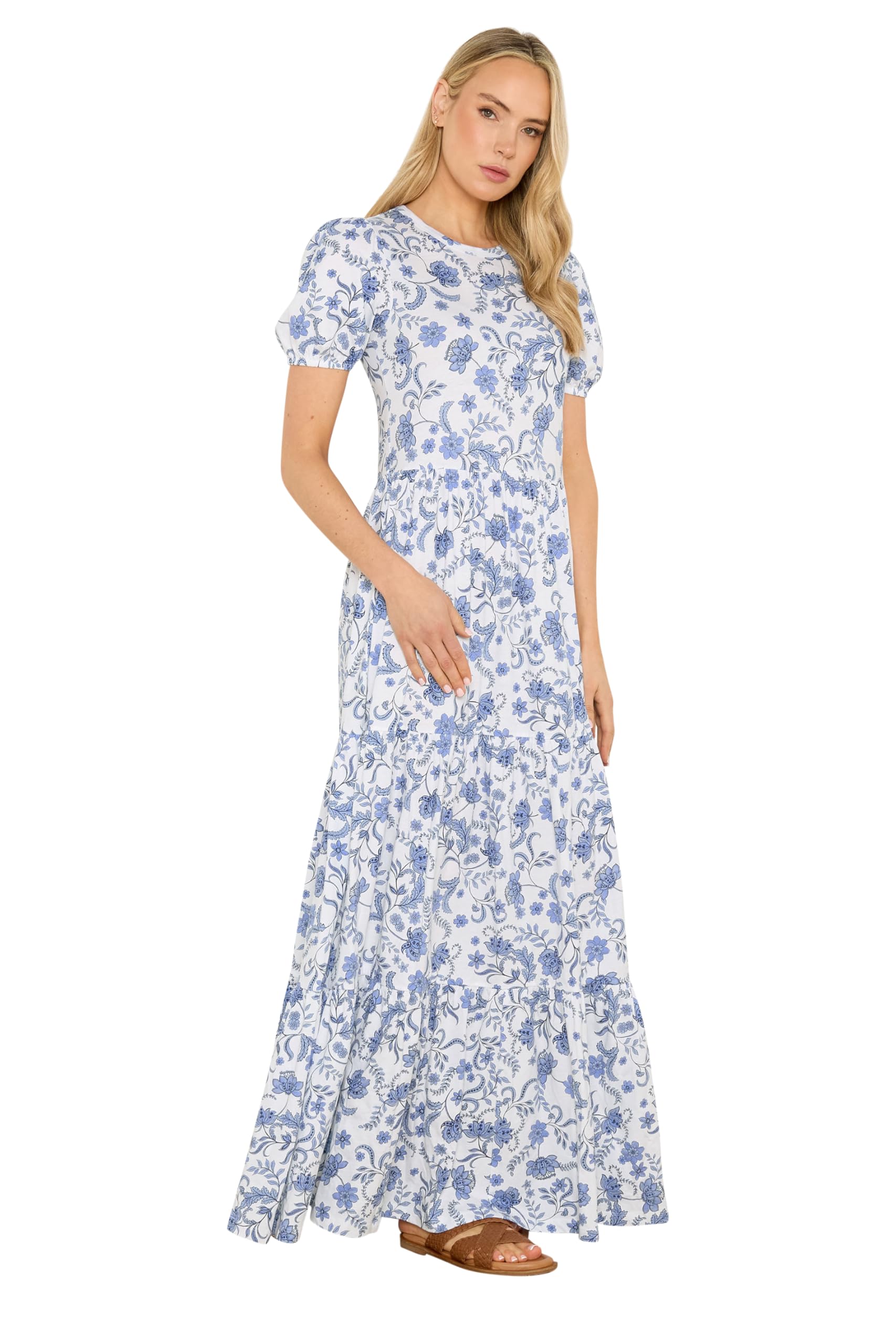 Long Tall Sally Women's White Tall Floral Tiered Maxi Dress In | Size: 12