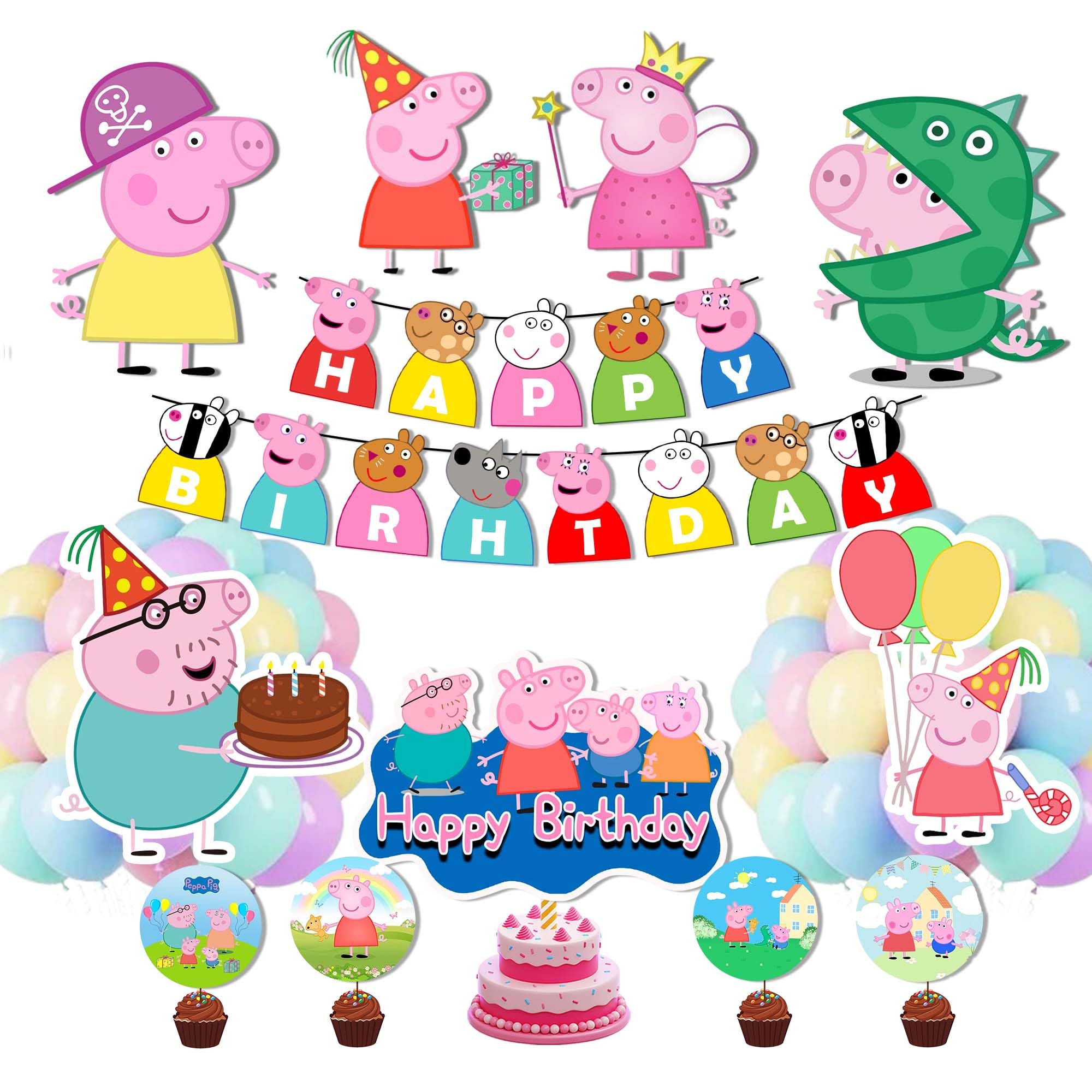 Partyjoy Cartoon Pig Family Decoration Kit for Kids Cute Animal Theme Banner & Party Supplies Set Birthday Decoration Combo Good Quality Paper Cutouts (With pastel multicolor balloons)-image-34