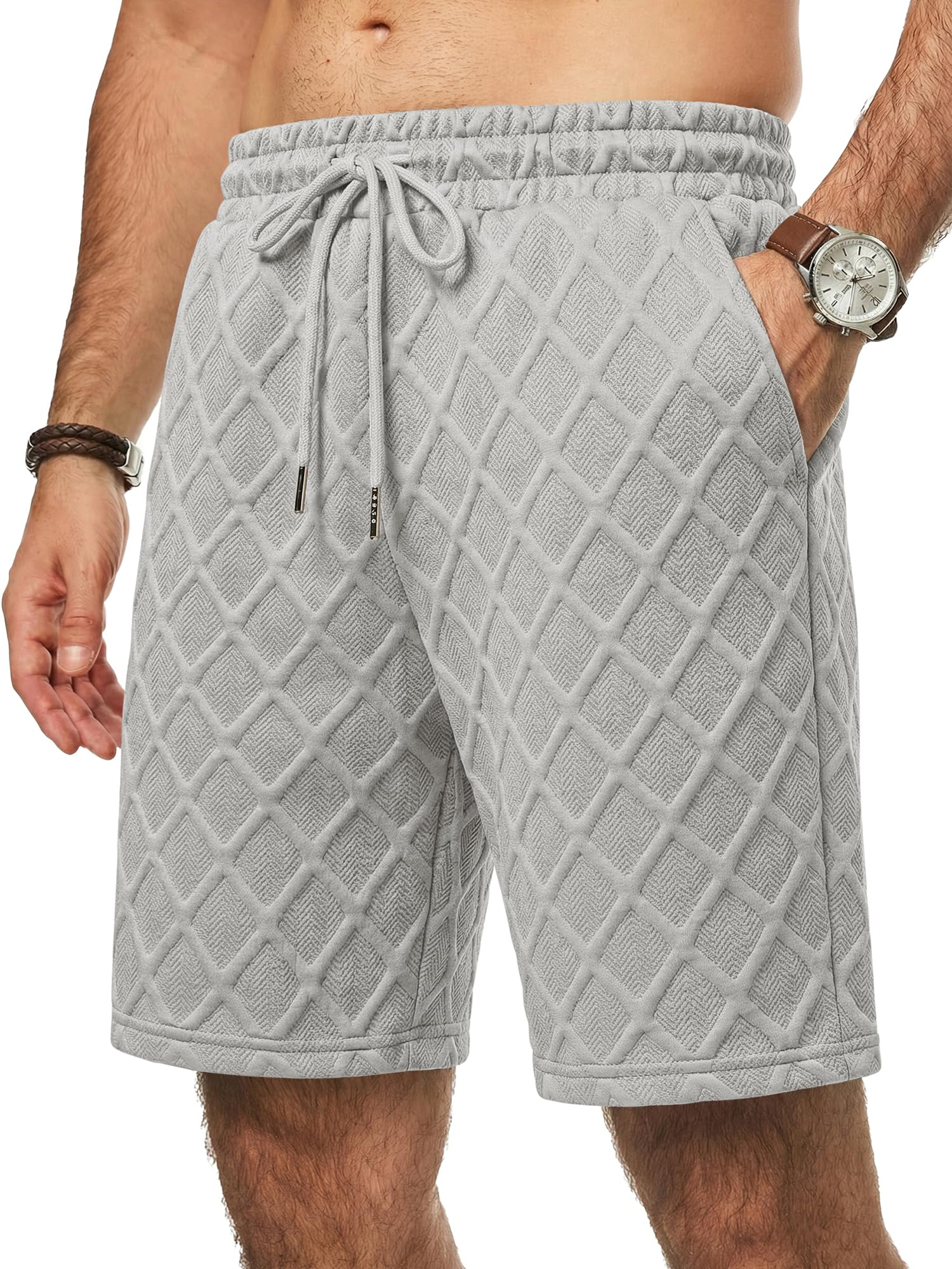 JMIERR Kurze Hosen Herren Sommer Casual Textur Baggy Shorts Herren mit Kordelzug Bermuda Kurze Hose Männer mit Taschen