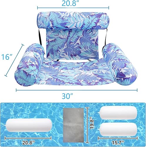 Miniatura 9 de Paquete de 2 flotadores para sillas de piscina, sillas inflables ajustables para adultos, hamaca de fideos, flotadores de agua para piscina y lago