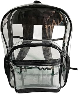 FENZA Clear School Bagpack Stadium Approved Waterproof for Concert Work Sport Event Heavy Duty PVC Transparent, Reinforced Straps & Front Accessory Pocket - Perfect for Security, & Sporting Events