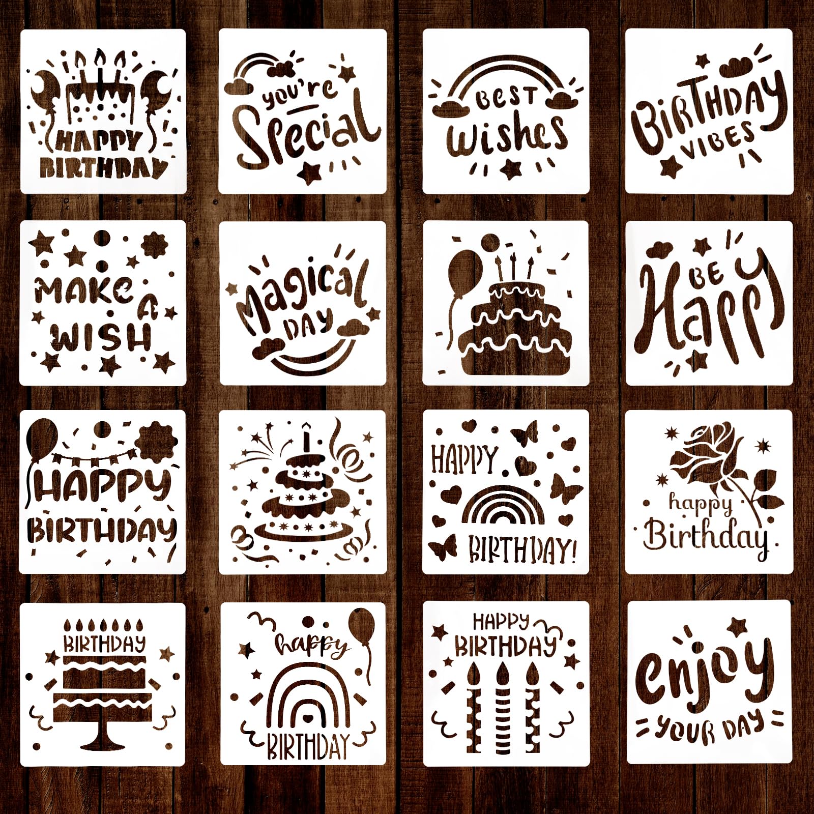 FINGERINSPIRE 6er Set Happy Birthday Malschablonen 15x15 Cm – Wiederverwendbar Aus PET