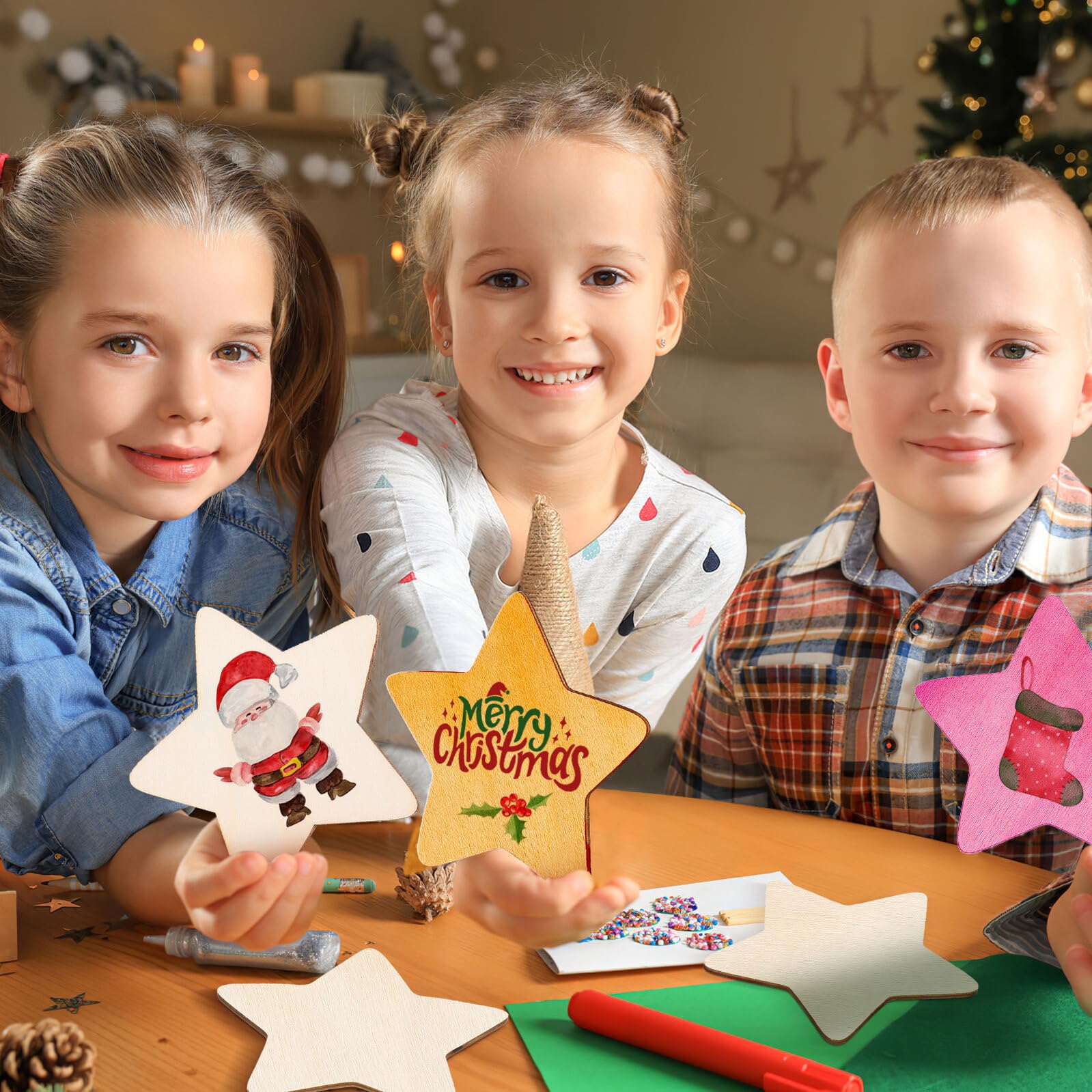 Ipetboom 50 Piezas de de Madera sin Terminar Forma de Estrella de 10 CM para Manualidades Decoración DIY y Pintura Creativa Accesorios de Madera para Proyectos Infantiles