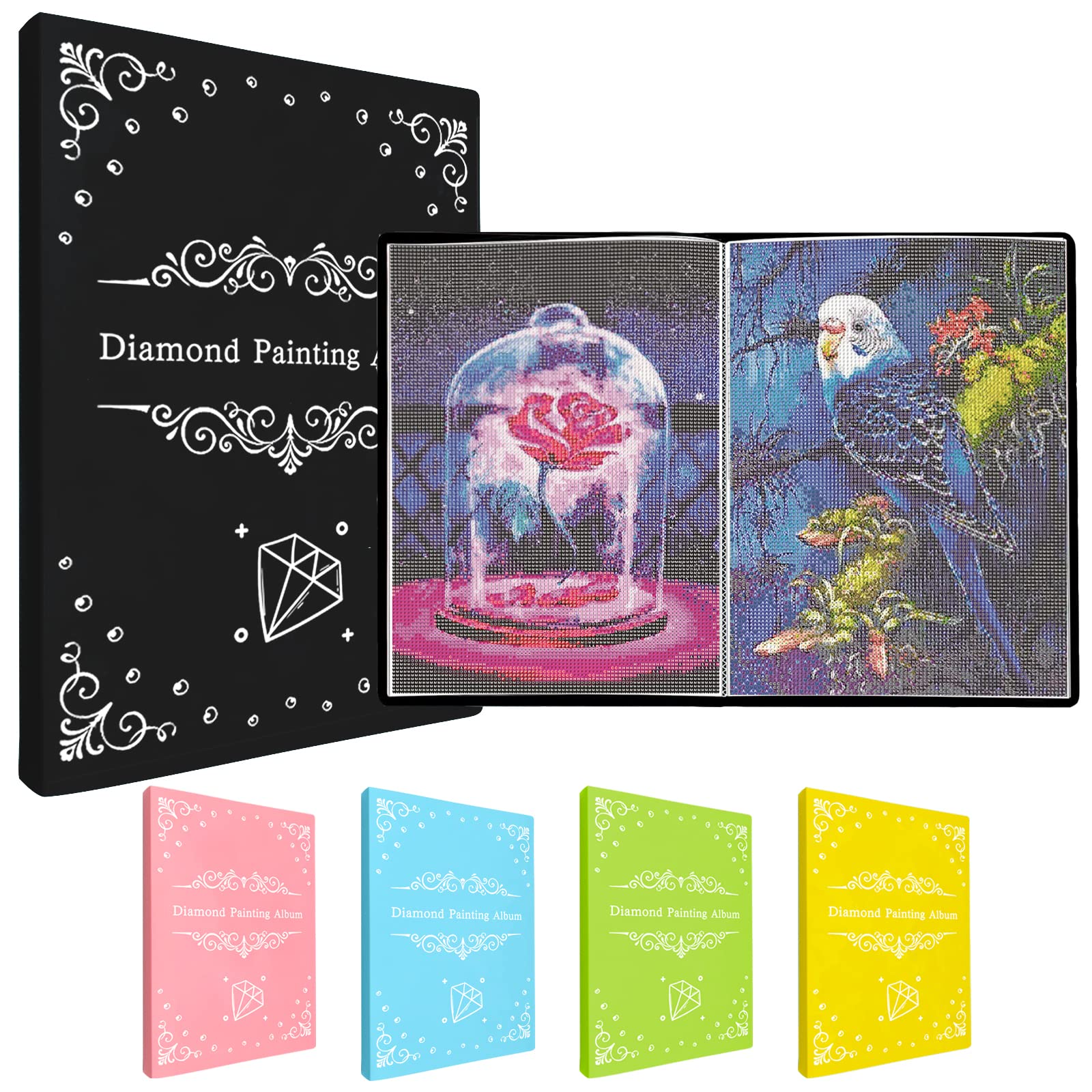 MUFEKUM Diamond Painting Album, A3 Size, 60 Transparent Pockets, Storage Folder for Diamond Painting Pictures, Black