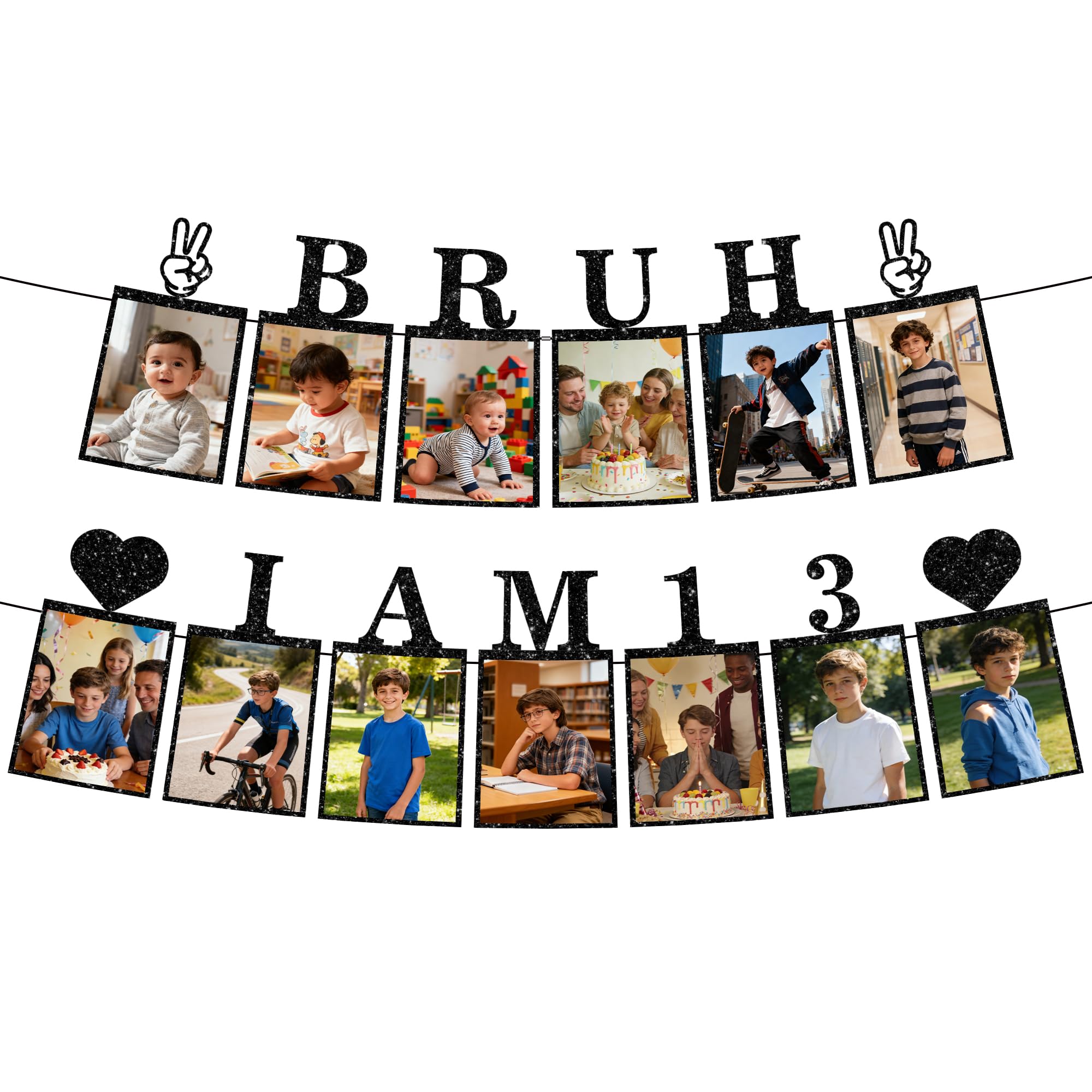 13th Birthday Decorations Photo Banner - Black Teenager Boy Hanging Bruh I Am 13 Banners Picture Decoration Happy 13th Birthday Photo Display Bunting for 13 Years Old Boys Party Wall Decor Supplies
