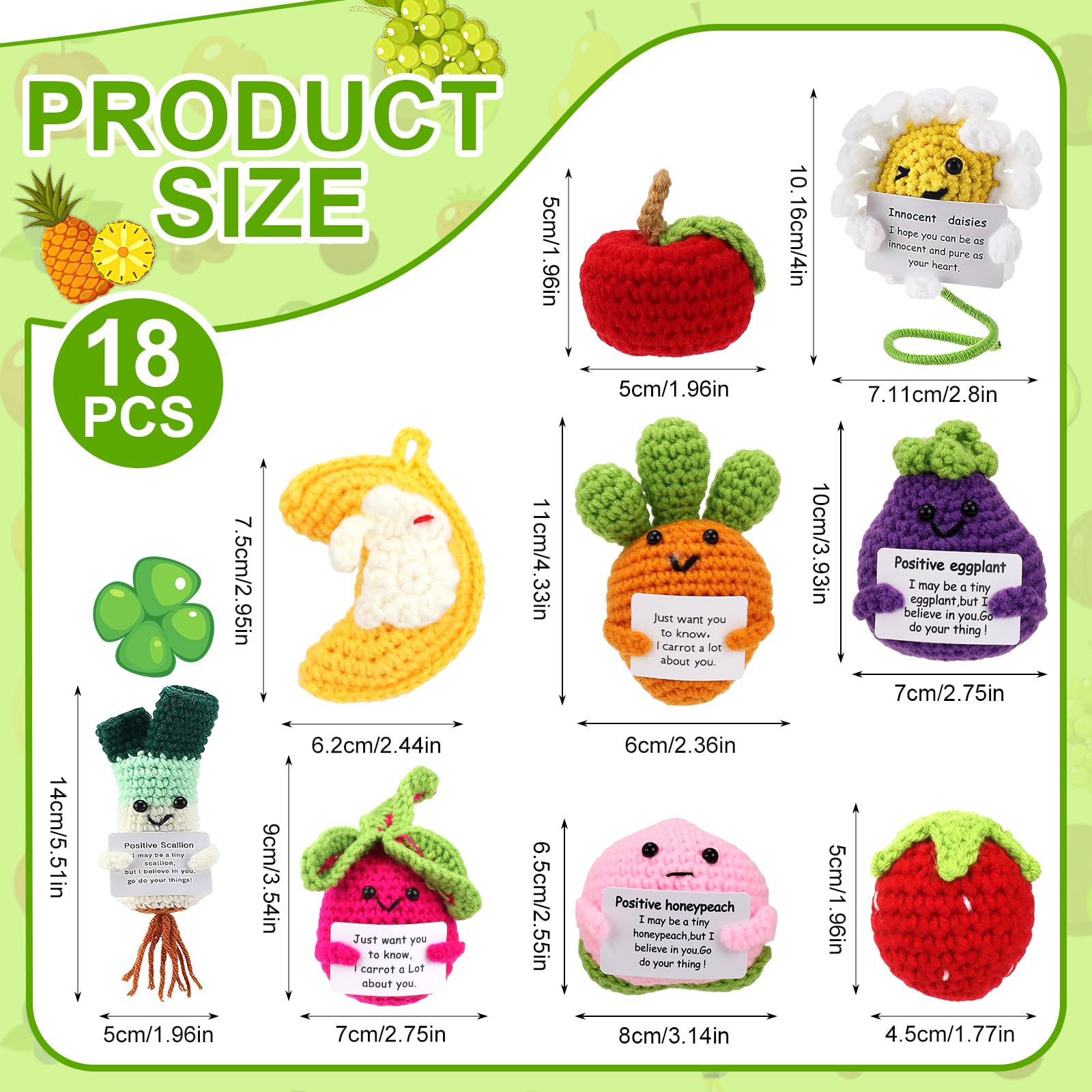 18 Stück Positive Früchte Sonnenblume Emotionale Häkelpuppen Großpackung Unterstützung Ermutigung Emotionale Gestrickte Häkelgeschenke mit Positiven Worten für Freunde Kollegen Dekoration für Zuhause