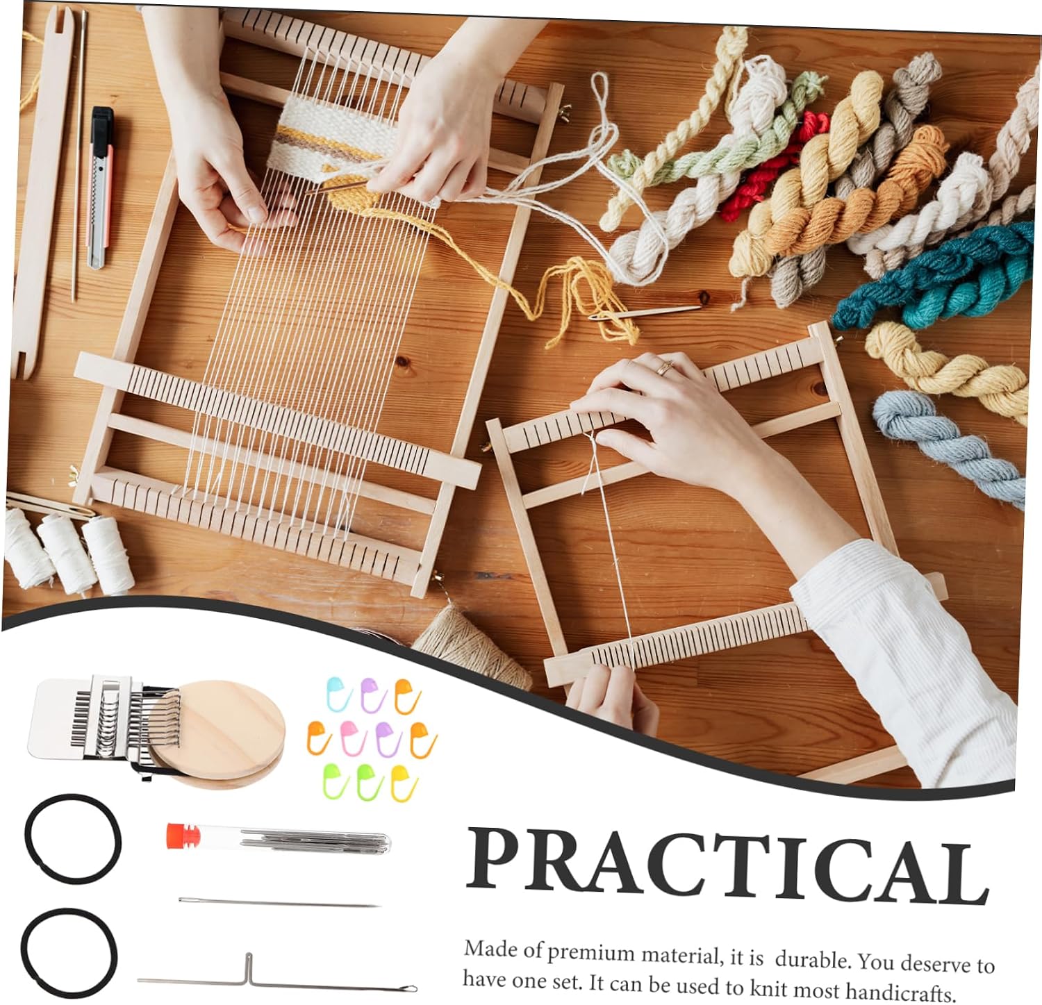 Tofficu 2sets DIY Loom Knitting Machine Kit Wooden Weaving Loom for Clothing Weaving Tools for Beginners Crafts