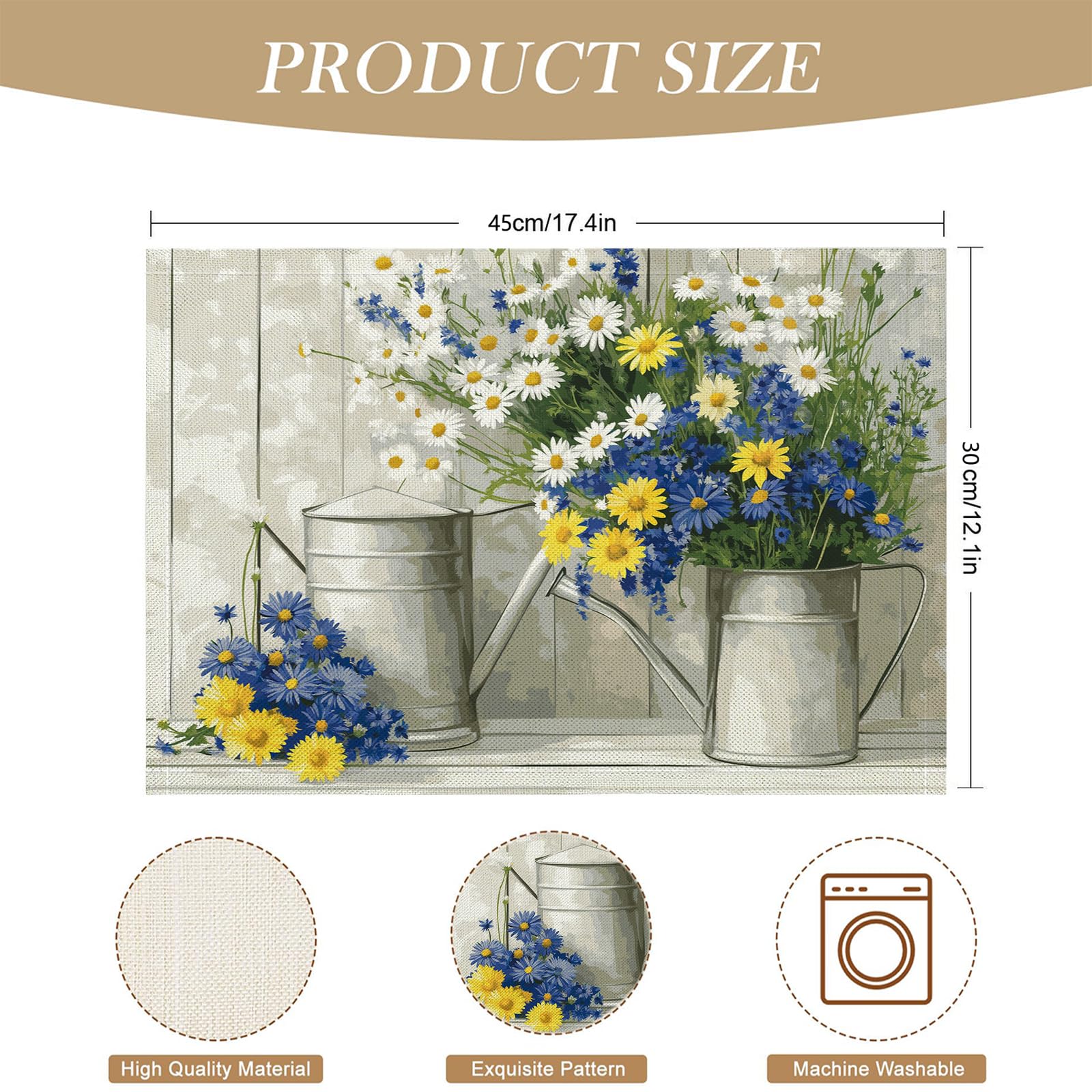 30×45cm Tovaglietta Americana Retrò in Cotone Lino Rettangolare - Tovagliette Set di 8 Vaso di margherite Resistente al Calore per La Cucina, Il L'Ufficio