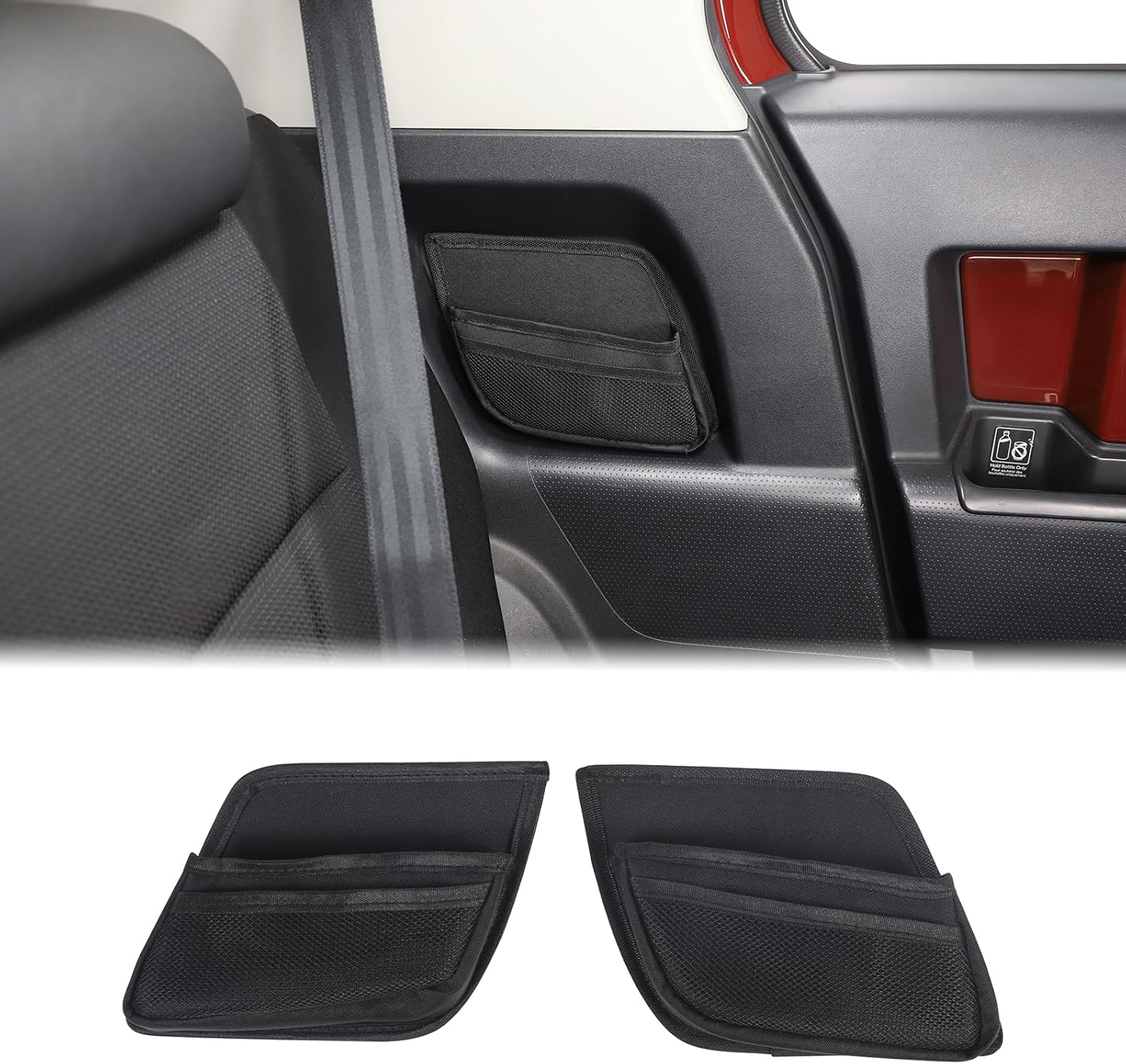 Aunginsy Rear Door Storage Pockets Box Compatible with Toyota FJ Cruiser 2007-2023 Aluminum Rear Door Side Storage Baffle Basket Bag Backseat Hanging Storage Box Trunk Organizer Expansion Accessories