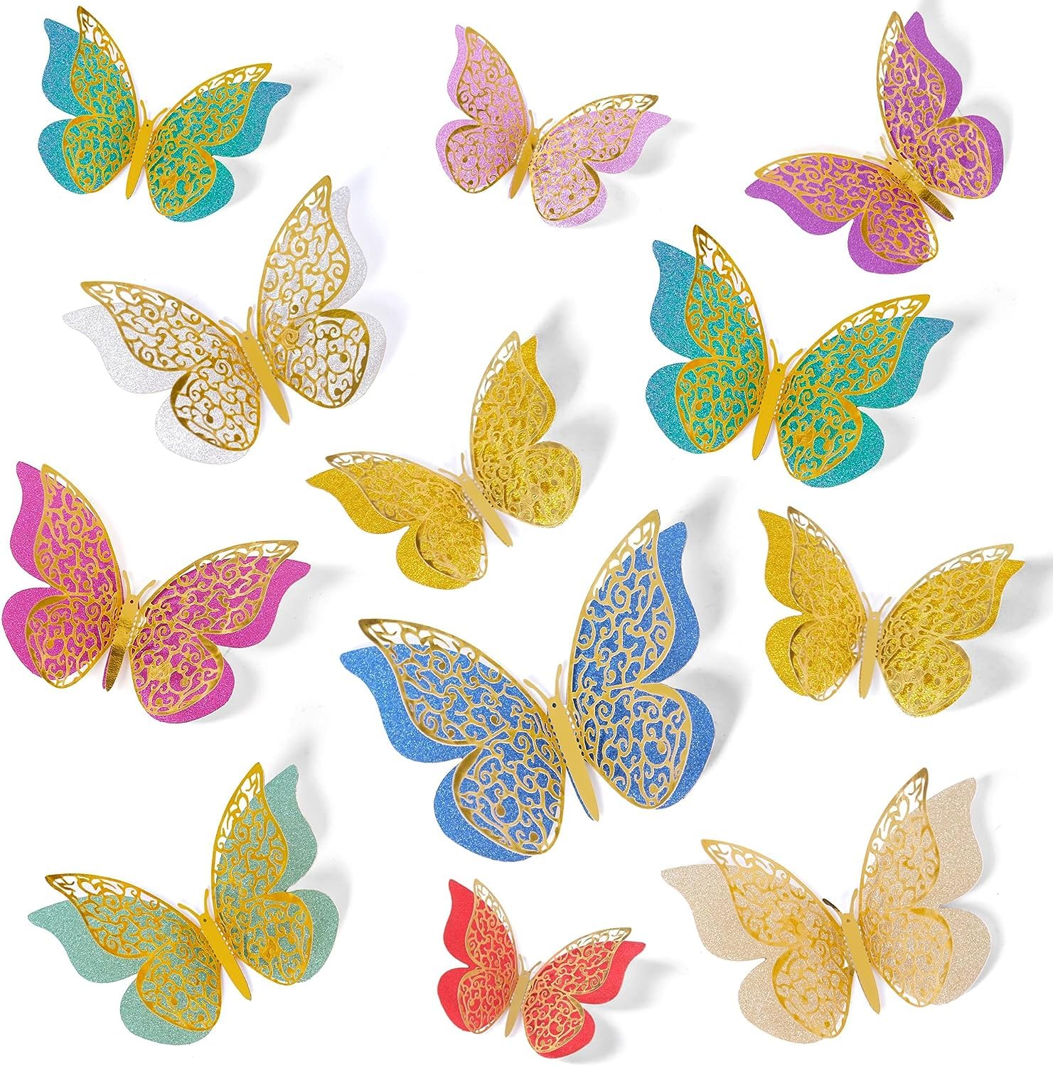 Rozi Decoration Acrylic 3D Butterfly Double Layer Wall Sticker Decorations for Bedroom, Office, Living Room, Baby Shower, Set of 6 Pcs, Self-Adhesive, Plastic, 12 Cms-image-4