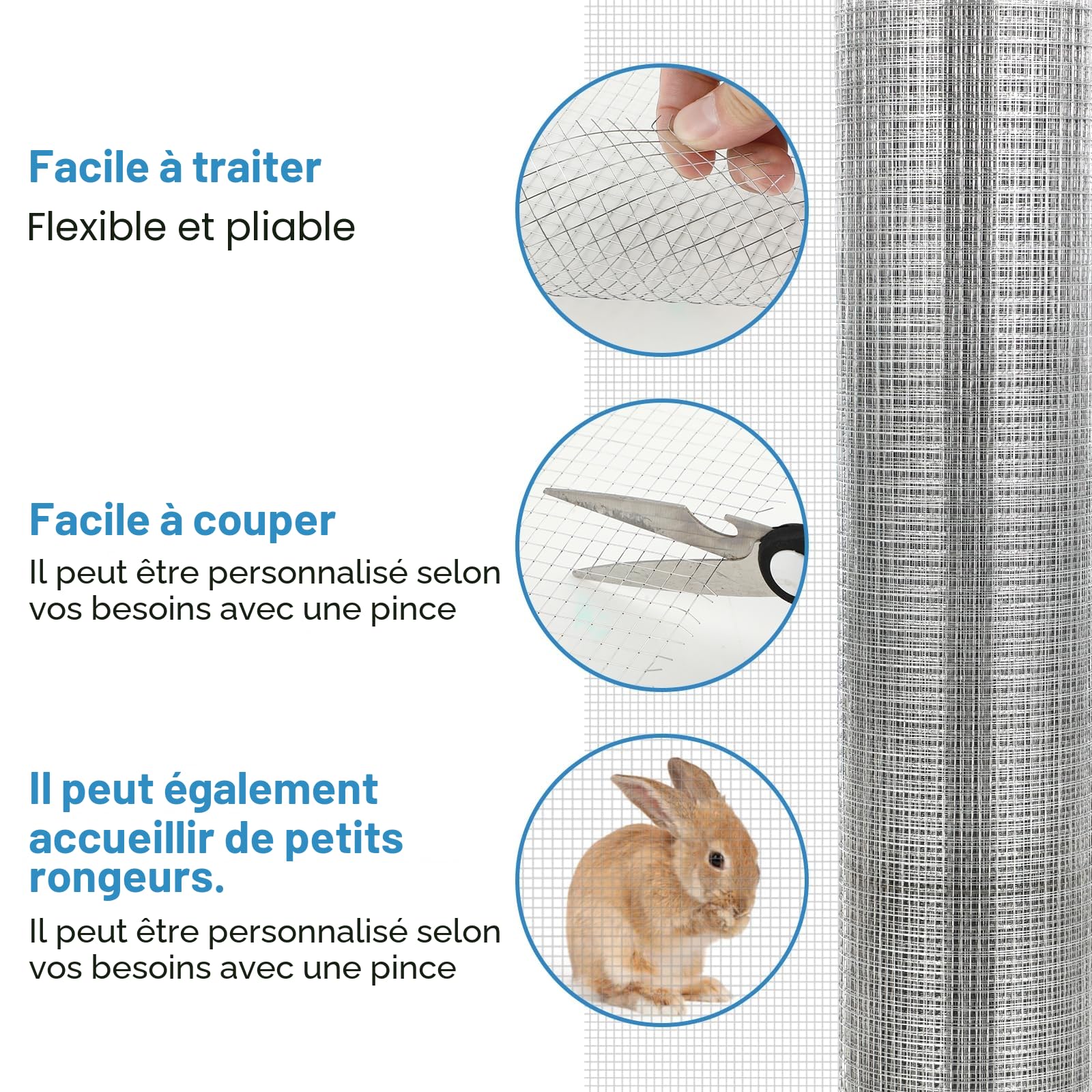 Grillage anti-taupe 40 cm x 7 m, fil de fer galvanisé, treillis métallique à mailles fines de 6 mm x 6 mm, grillage pour plate-bande surélevée et petits animaux, grillage anti-souris, grillage pour