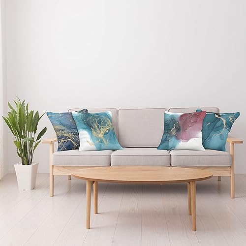 Miniatura 4 de Ambesonne Paquete de 4 fundas de cojín con estampado de mármol, estilo moderno, manchas y manchas nebulosas con efecto sombrío, aspecto de acuarela,
