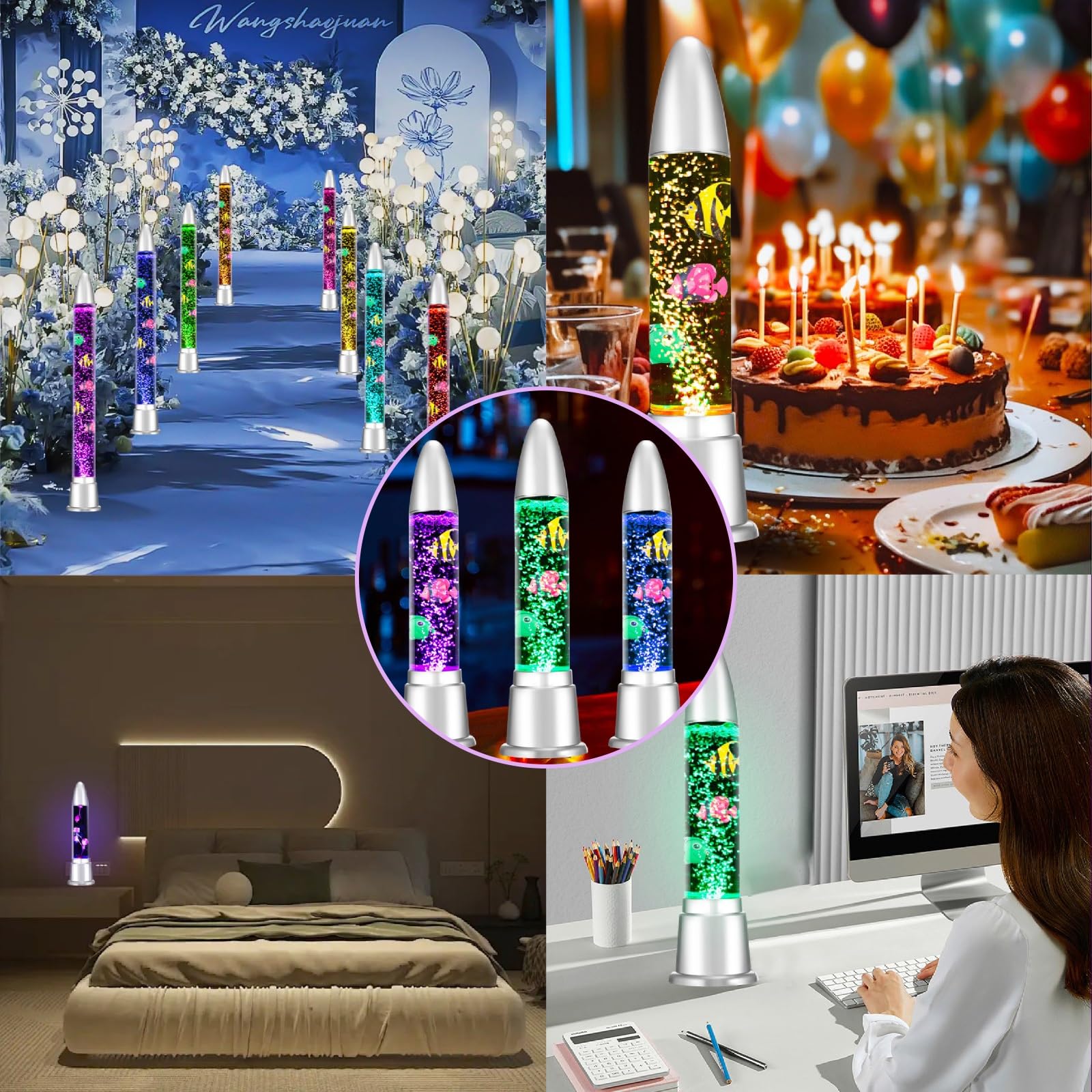 Quallen-Lavalampe mit realistischen, beweglichen Blasen und 3D-Fischen, Stimmungslicht for Stressabbau, Einschlafhilfe for Kinder, ASMR-Raumdekor-Geschenke