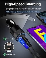 Vista 2 de Cargador de coche USB C súper rápido para iPhone 17 16e 16 15 Pro Max, adaptador de encendedor de coche Pd C a C, cable de carga rápida, cables tipo