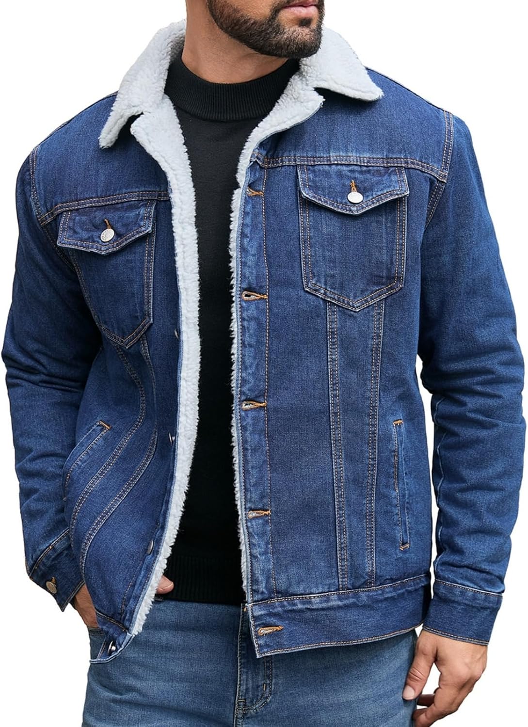 ABSECAI Men's Sherpa Lined Trucker Jacket Winter Fleece Lined Denim Coats Slim fit Casual