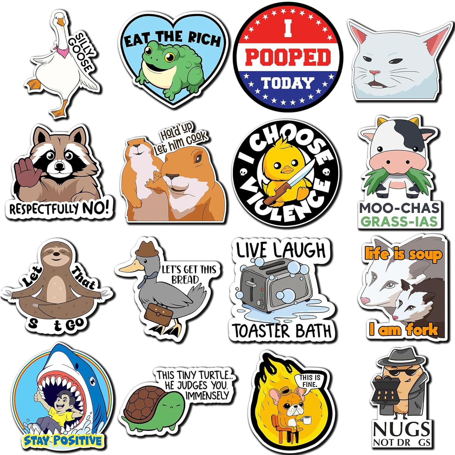 Muiltvoe 16PC Funny Fridge Magnets for Adults, Reusable Cute Fridge Magnets Animals and Words Magnets, Fun Anime Refrigerator Locker Magnets, for Kitchen Home Decor Bumper School