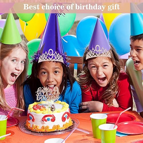 Miniatura 7 de Decoraciones de 9 cumpleaños para niña, incluye banda de cumpleaños de 9 años, corona de cumpleaños para niñas, vela del número 9 y adorno para