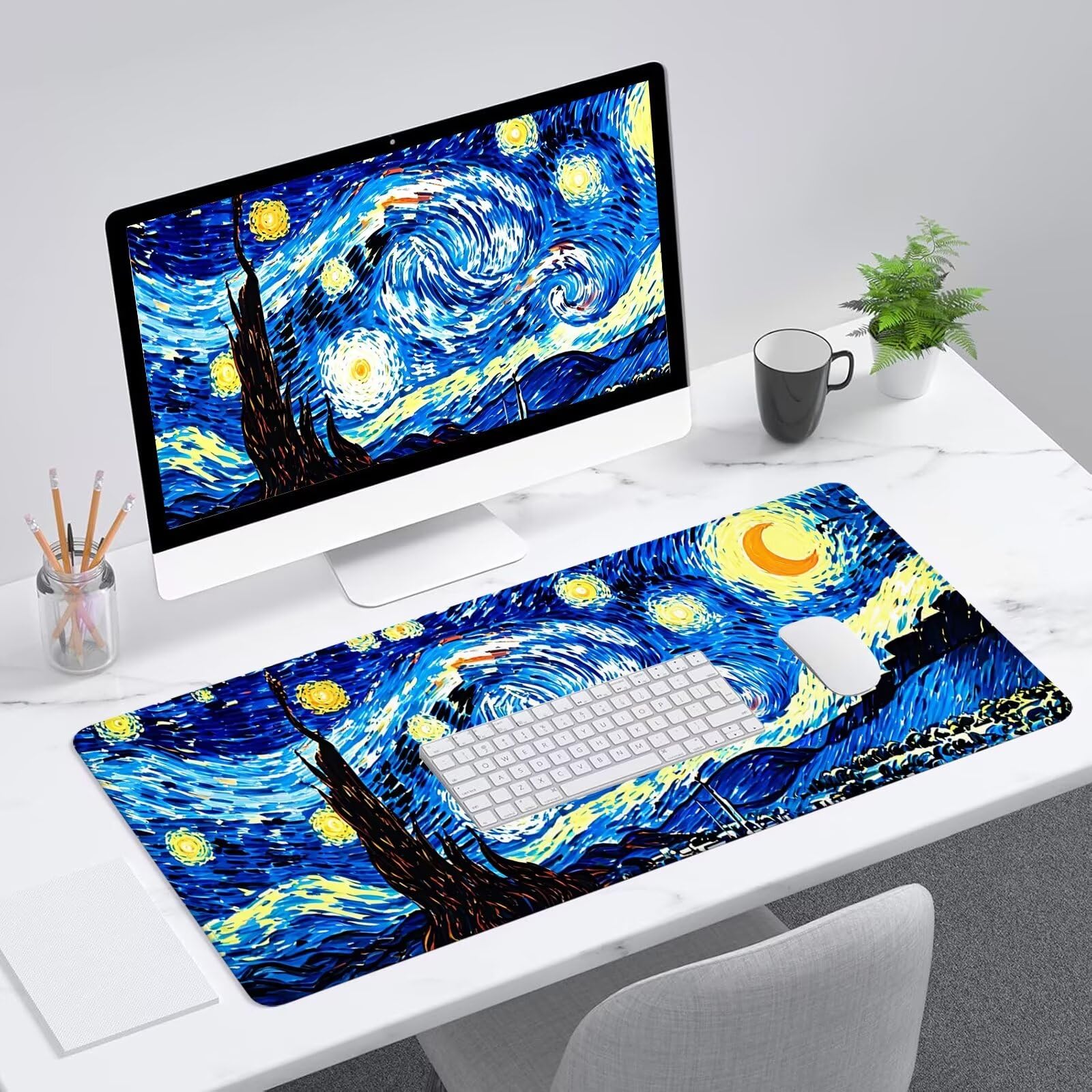 Notte stellata Tappetino Mouse Gaming,Tappetino Mouse XXL 1200 x 500 mm,Tappetino Mouse Paesaggio,Mouse Pad con Base Antiscivolo,Bordi Cuciti Mousepad,Tappetino Mouse Gaming di Alta Precisione S-814