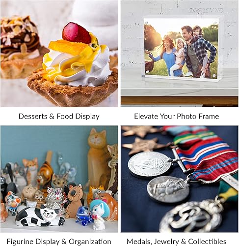 Miniatura 3 de SimbaLux Juego de 3 elevadores acrílicos transparentes de perfil medio bajo escalonados para exhibir alimentos, cupcakes, postres, dulces, joyas,