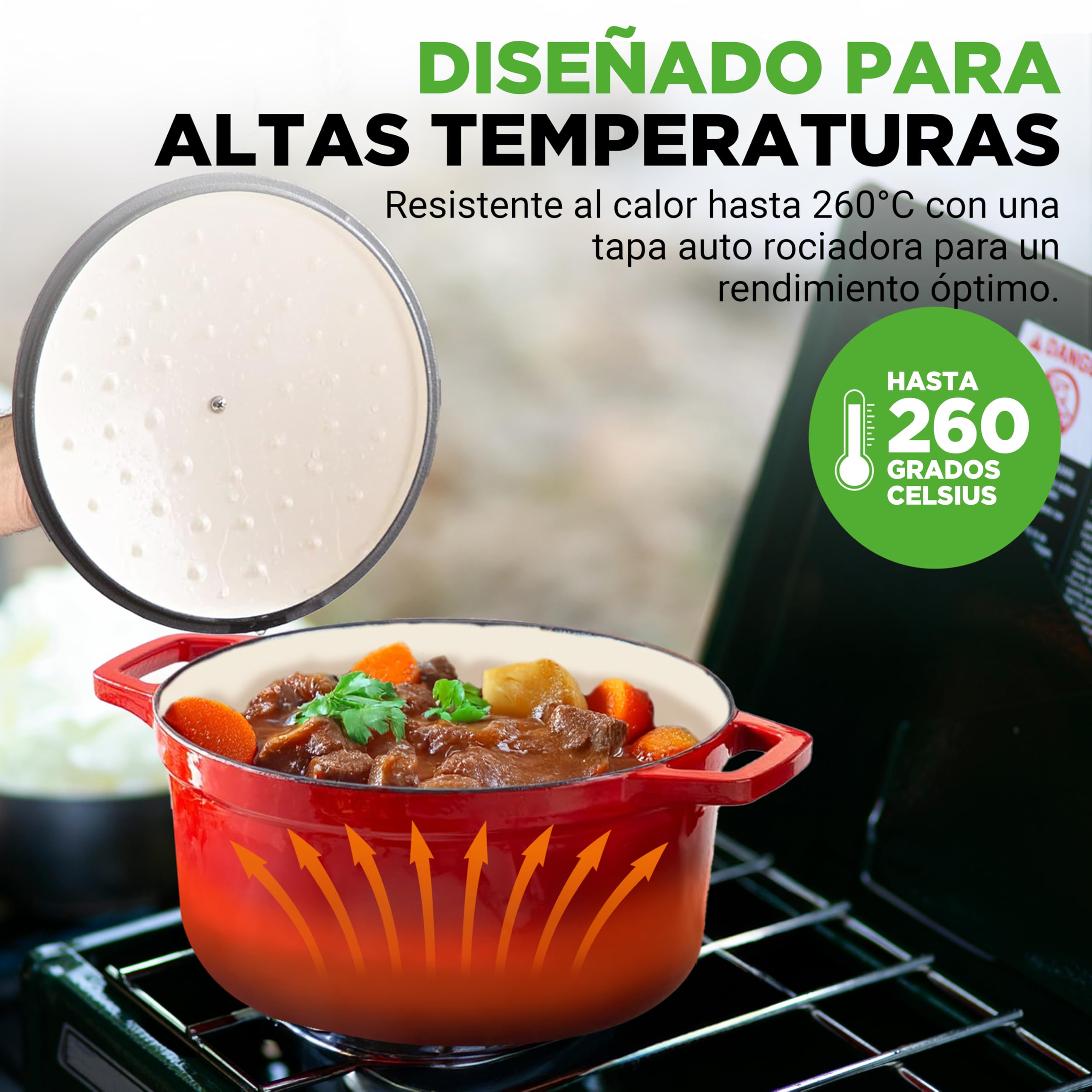 Nutrichef Olla de hierro fundido, Redonda, Esmaltada, 5 cuartos, Recubierta de porcelana, Con tapa