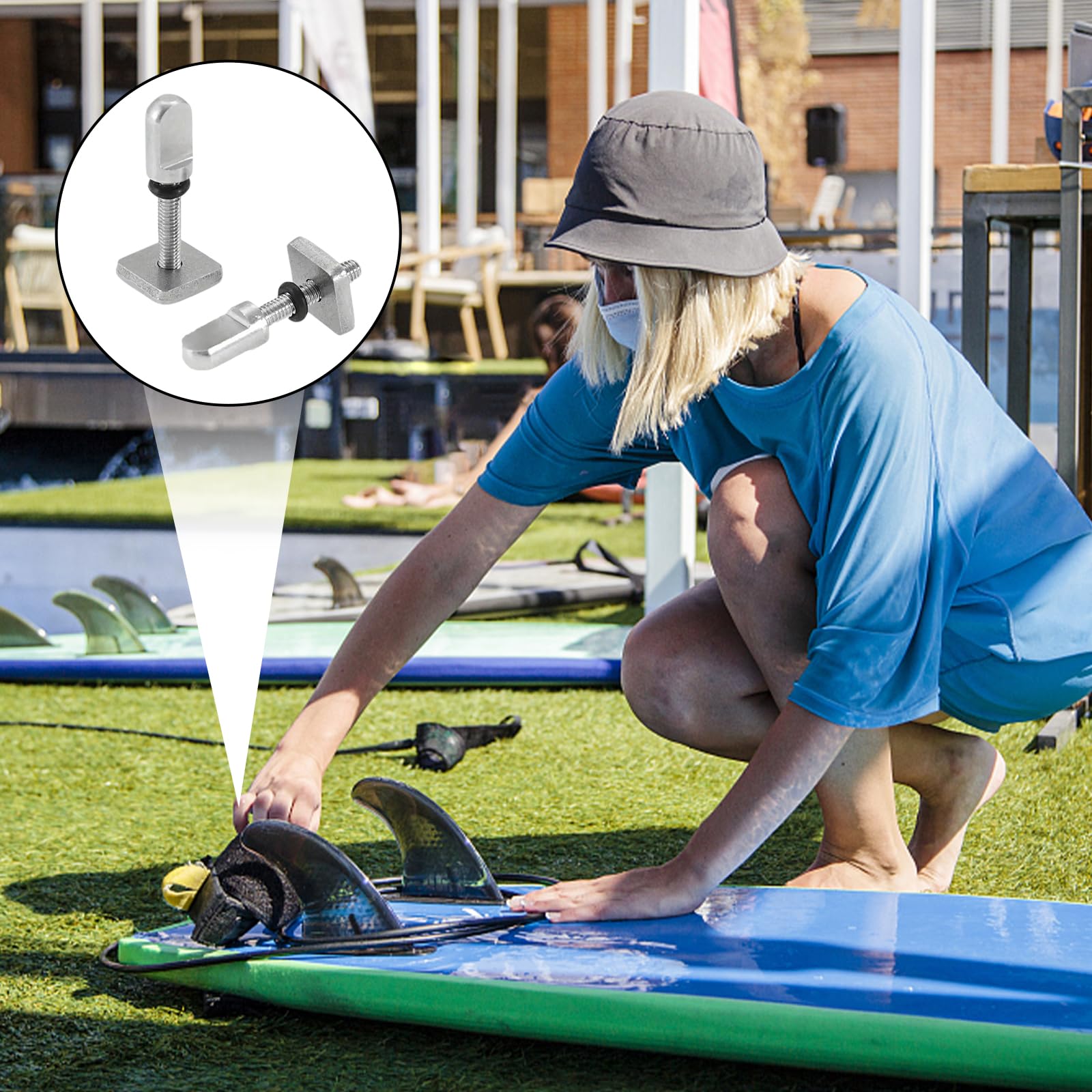 MAEXUS 4 tornillos de aleta para tabla de surf de acero inoxidable 316, M4, tornillos para tabla de surf con anillo de silicona, tornillo de bloqueo de aletas, tornillos universales para tablas de