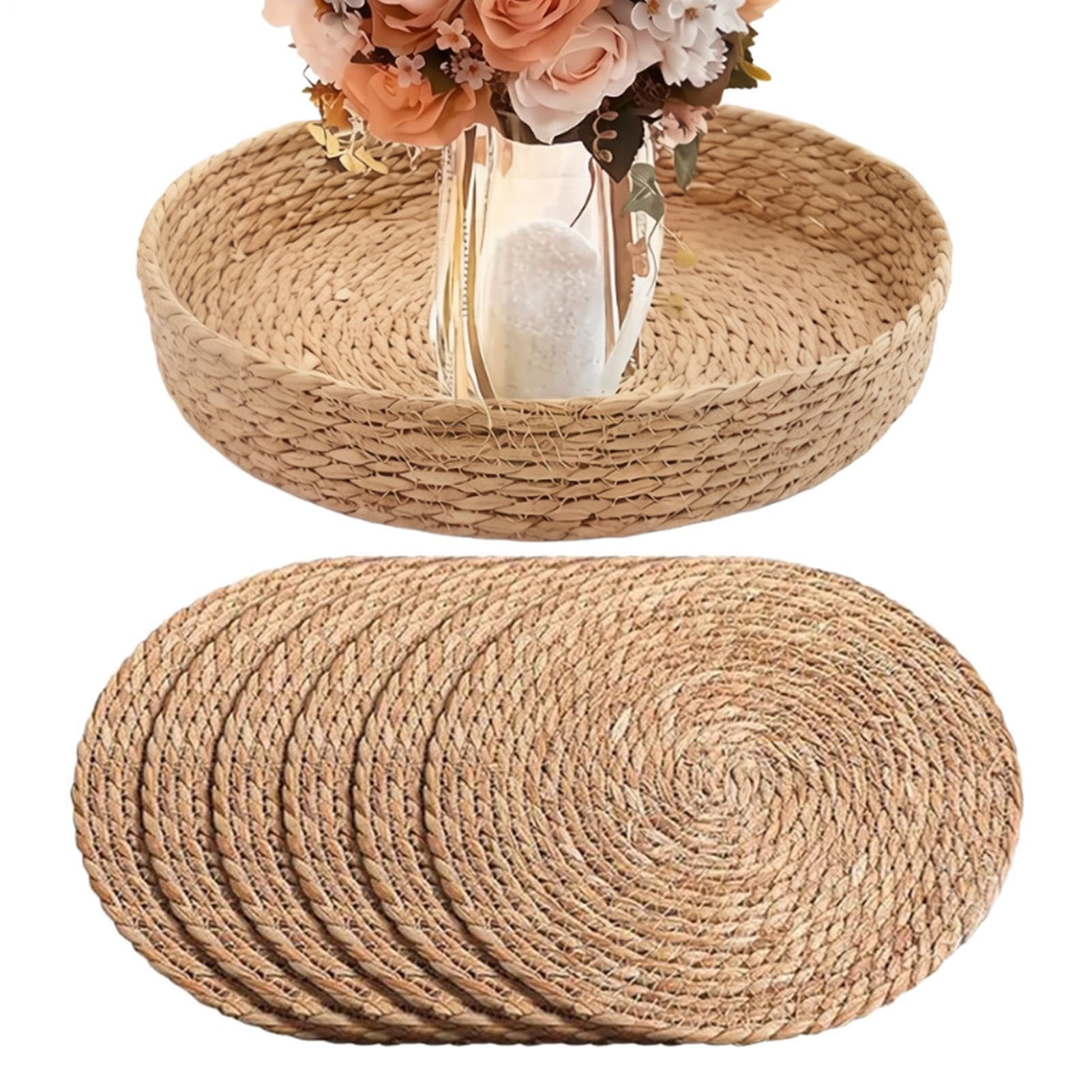 Tovaglietta In Rattan Set Di 6 Tovagliette In Rattan Naturale Intrecciato A | Sottopiatto Rotondo per Cena Giardino Picnic Festa Spiaggia Ristorante Caffè Co