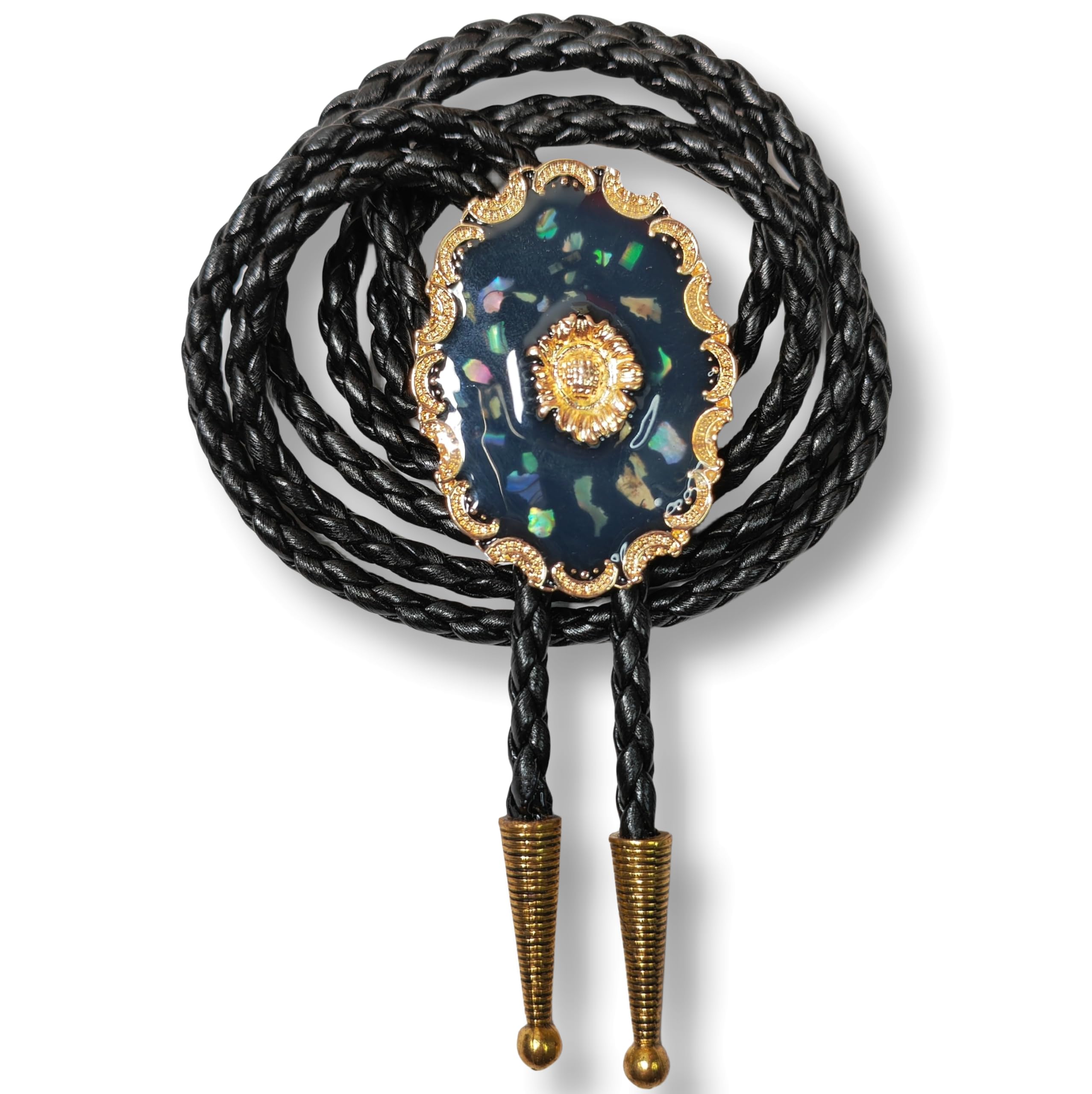 Himongoo Unisex Moon Sunflower Moon & Sunflower Bola Bolo Tie - Faux Leather Wedding Necktie For Men Women - Western Style Bolo Necktie