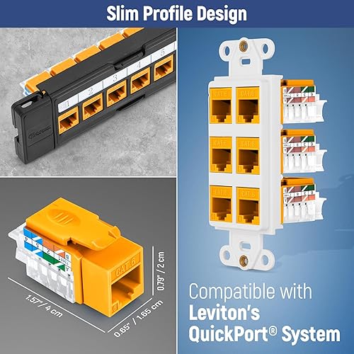 Miniatura 261 de Everest - Paquete de 50 conectores Keystone RJ45 Cat6 en ángulo de 45°, color blanco, conectores RJ45 hembra de perfil delgado, conector Keystone