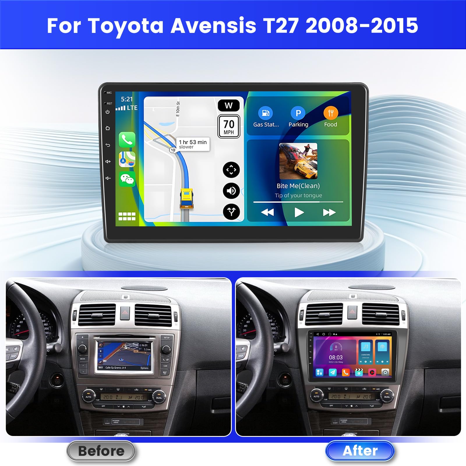 Inefala 2G+64G 9'' Radio pour Toyota Avensis T27 2008-2015, Android 15