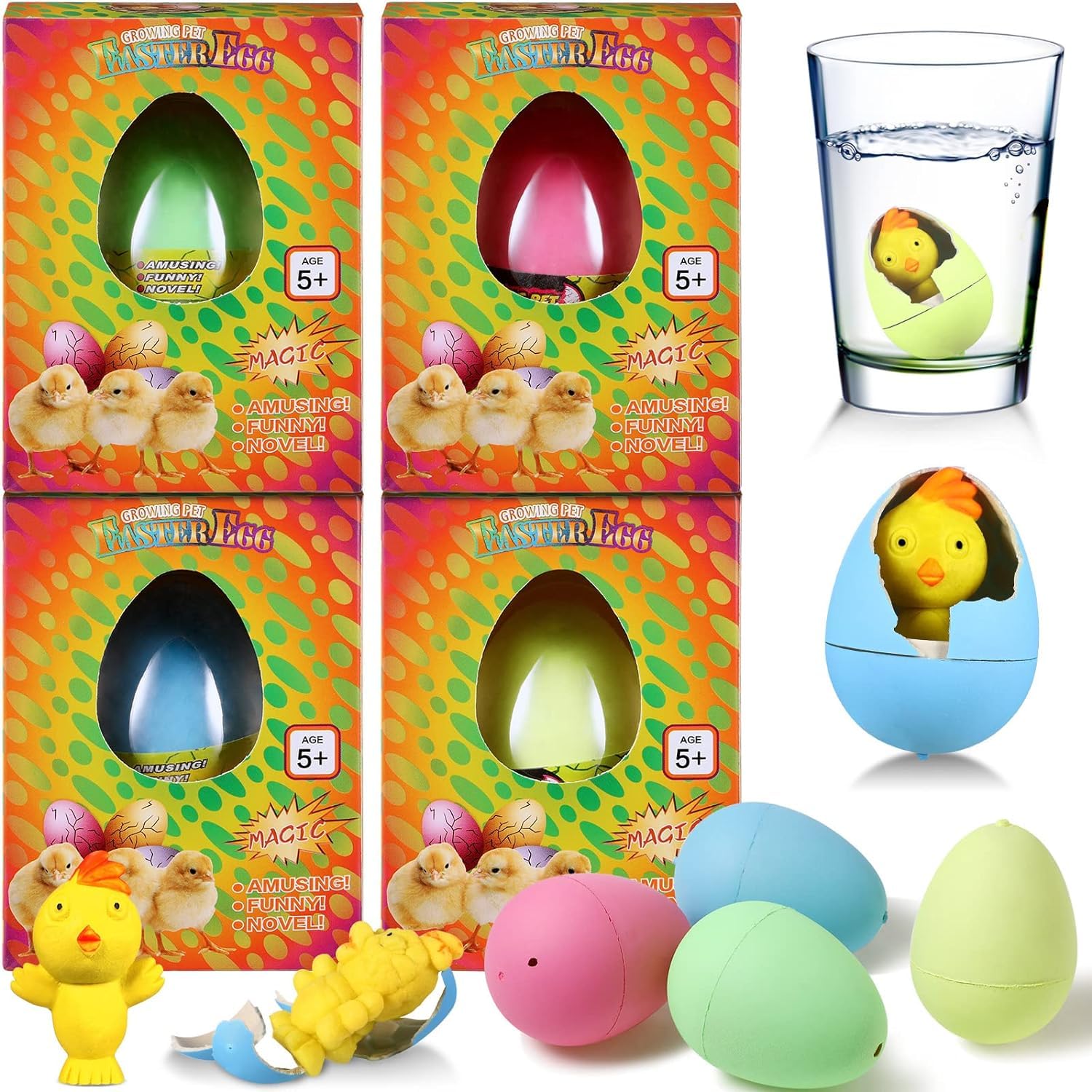 AzoneeHatching Growing Chick Toys, 4 Pack Magic Large Size Grow Chick Egg That Hatch in Water Chick Eggs Unicorn Hatch Eggs Toy Party Favor Gifts for Kids
