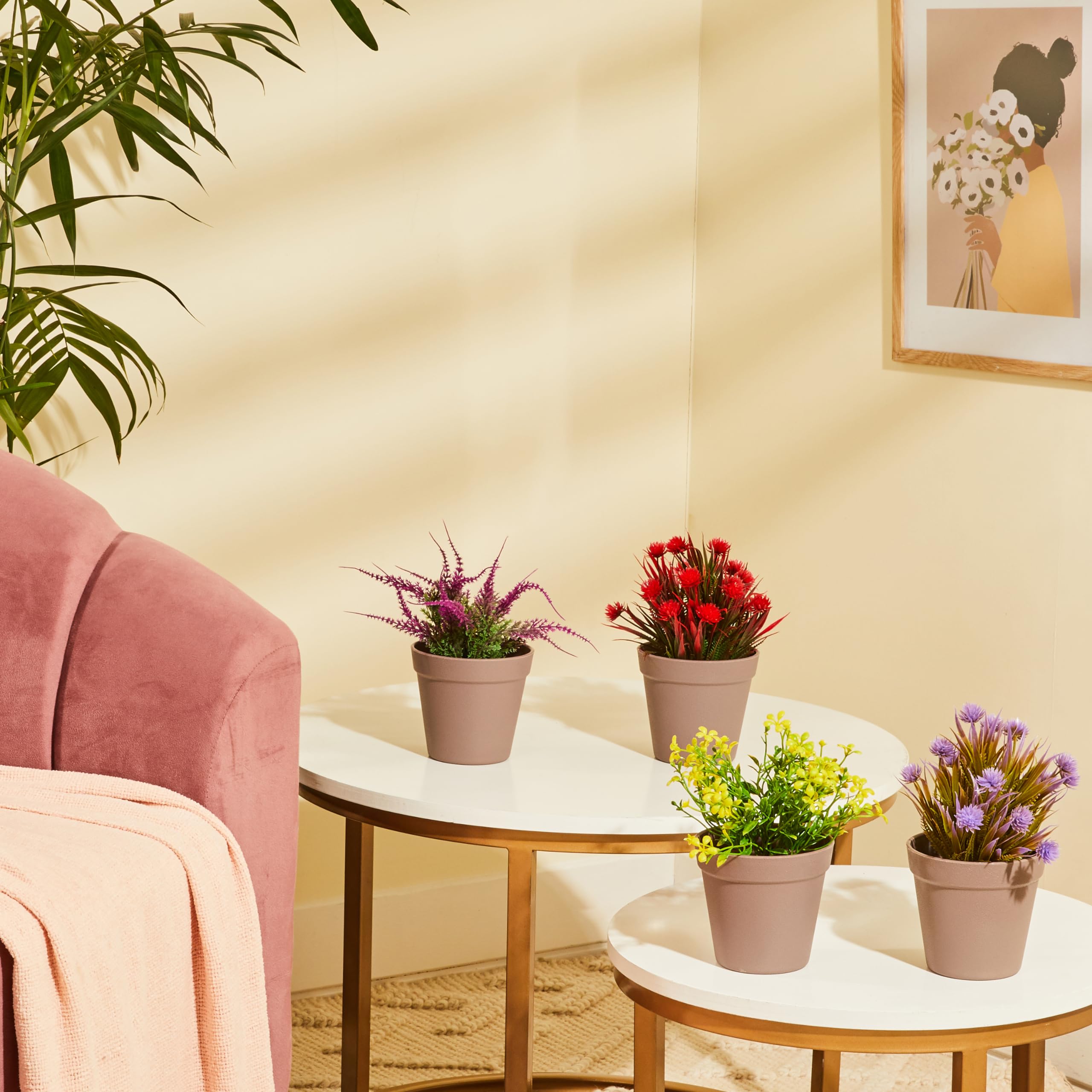 amazon basics Artificial Plants with Pot|Realistic Details|Durable Plastic|No Maintenance|Suitable for Various Needs|Ideal for Home and Office Decor|Dimensions: 10 CM X 19 CM (Pack of 4), Brown