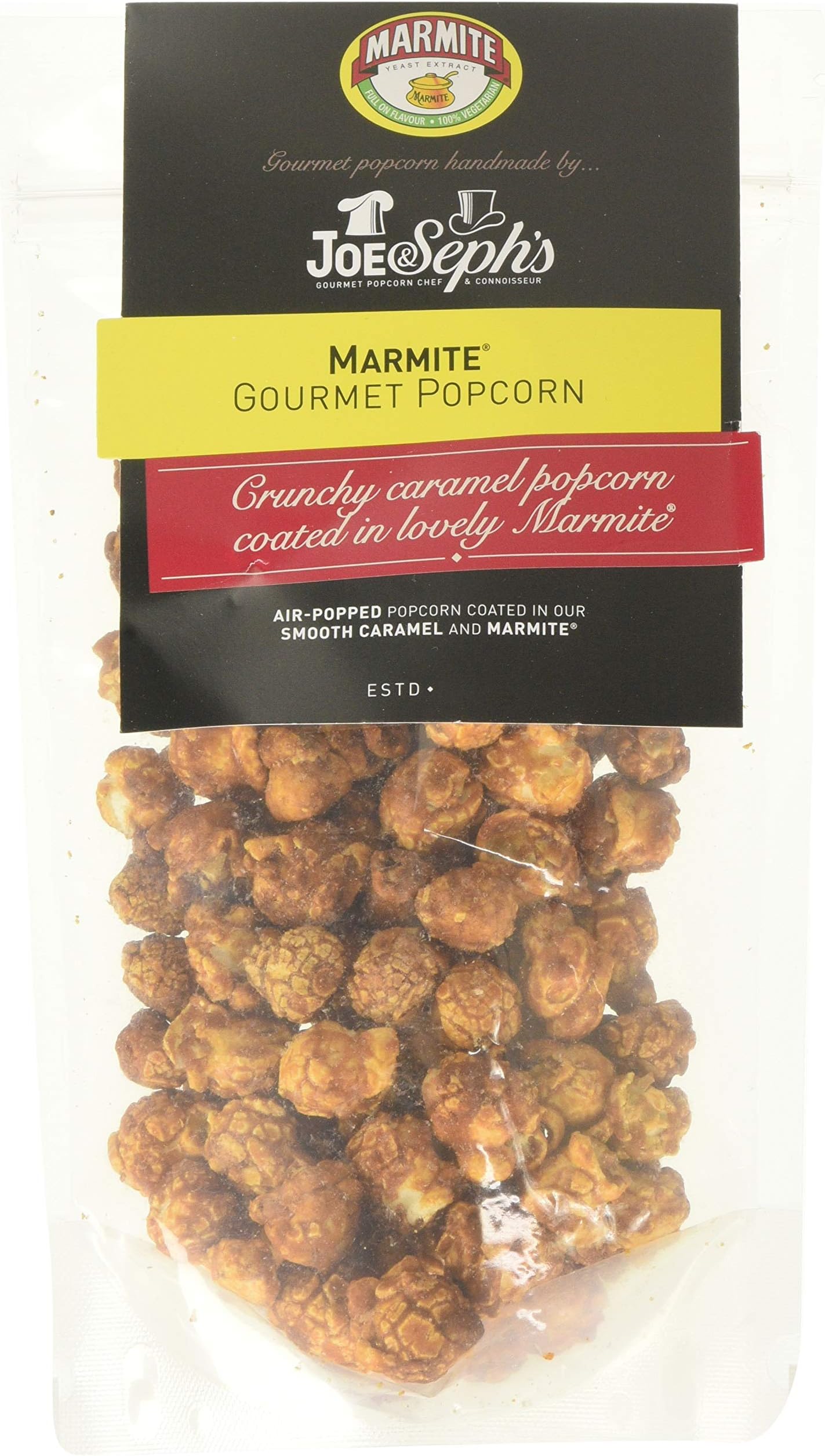 Joe & Sephs Marmite Popcorn - 1 x Sharing Bag | Handmade in UK, using real Marmite | Suitable for Vegetarians | Air-popped | Movie night in - 75g
