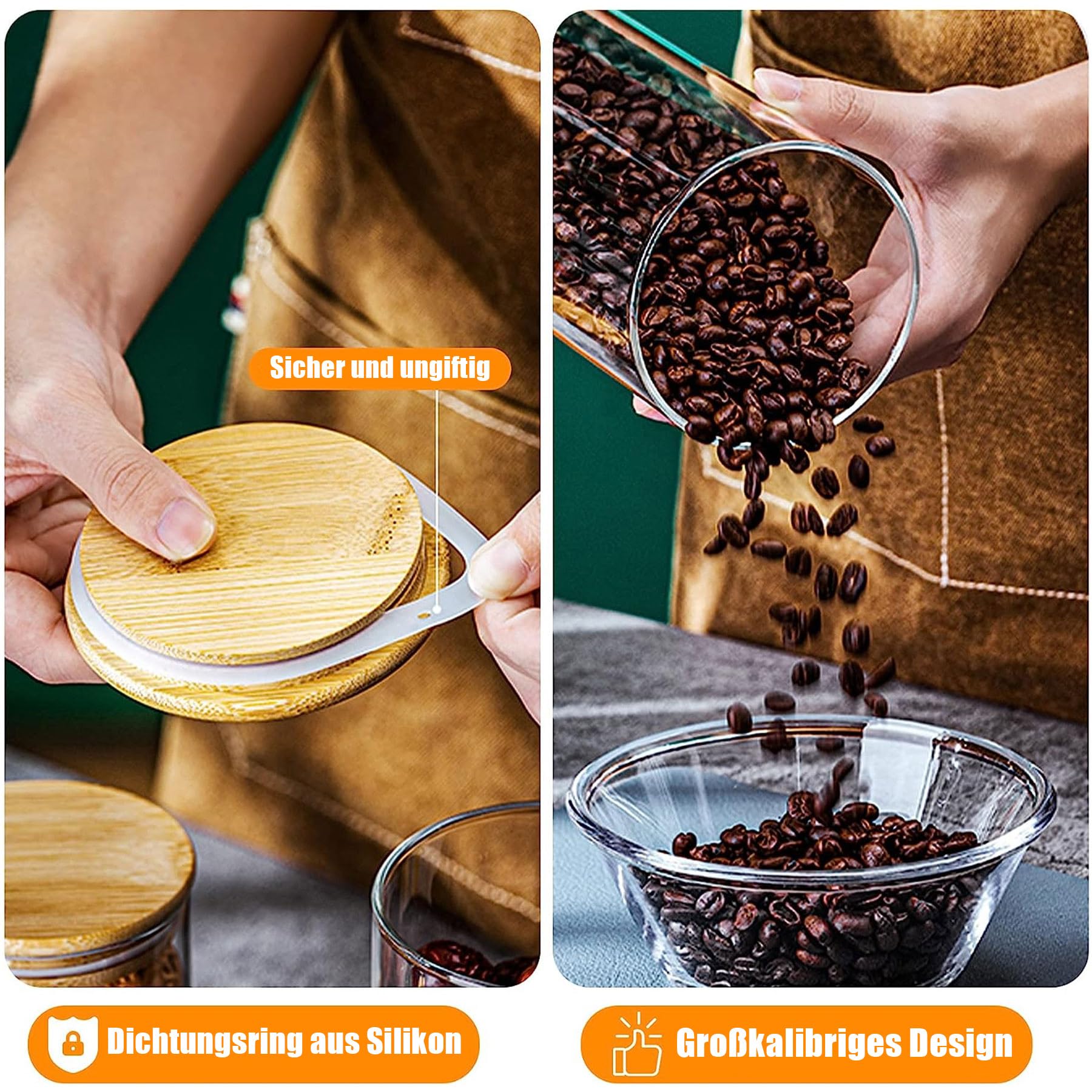 Tarros de Cristal con Tapa,540ML Botes de Cristal con Cuchara y Tapa,Ideal para Guardar Productos Secos,Especias,Té,Café,Frutos Secos,Semillas etc