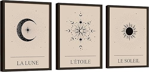 EXCOOL CLUB Decoración celestial bohemia  Póster de arte celestial de 12 x 16 pulgadas, decoración de tarot de estrella vintage, tarjeta de tarot de