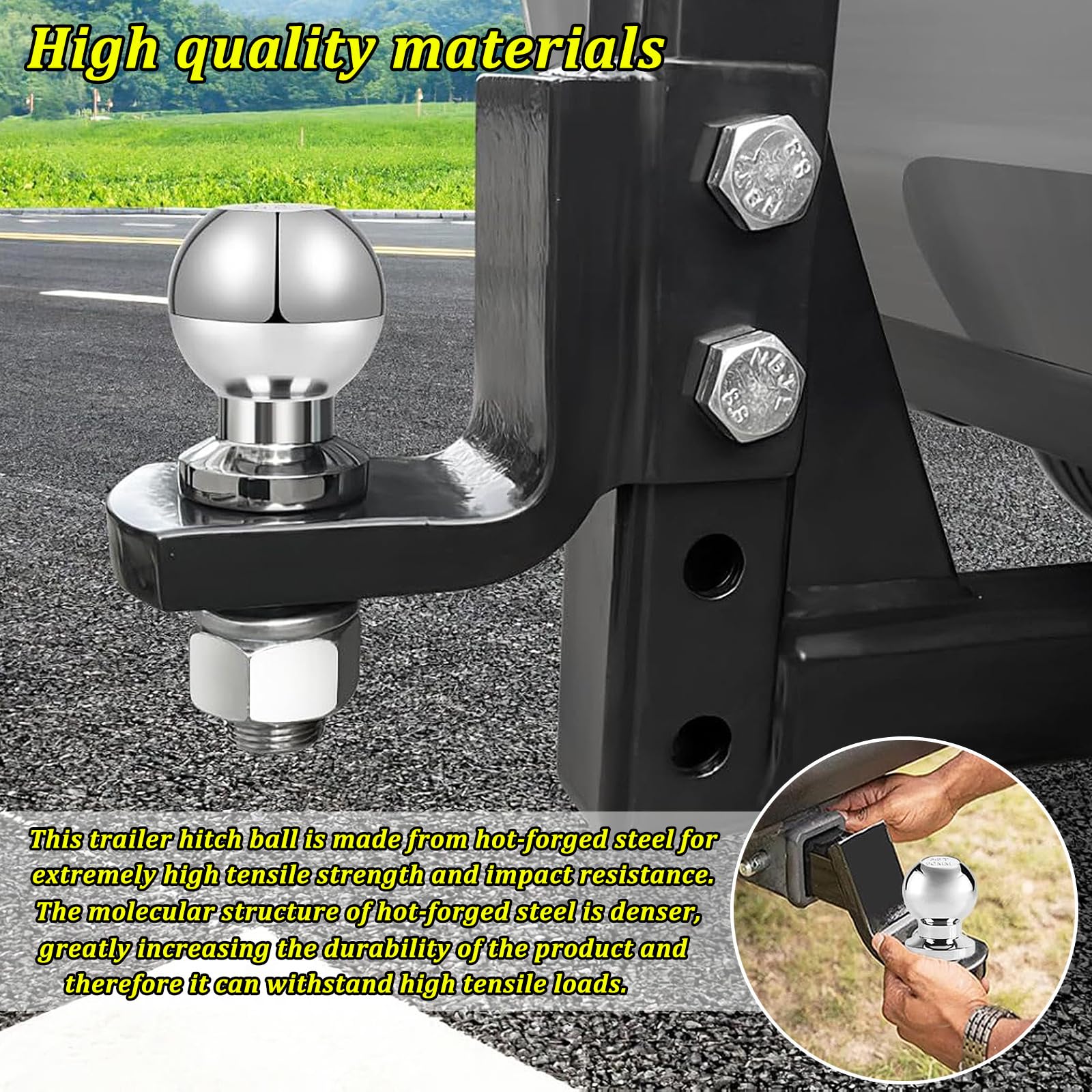 Gancio Di Traino 50mm 3,5T - Sfera Per Rimorchio, Acciaio Forgiato, Cromato, Per Trattori, SUV, Camper - Foto 2