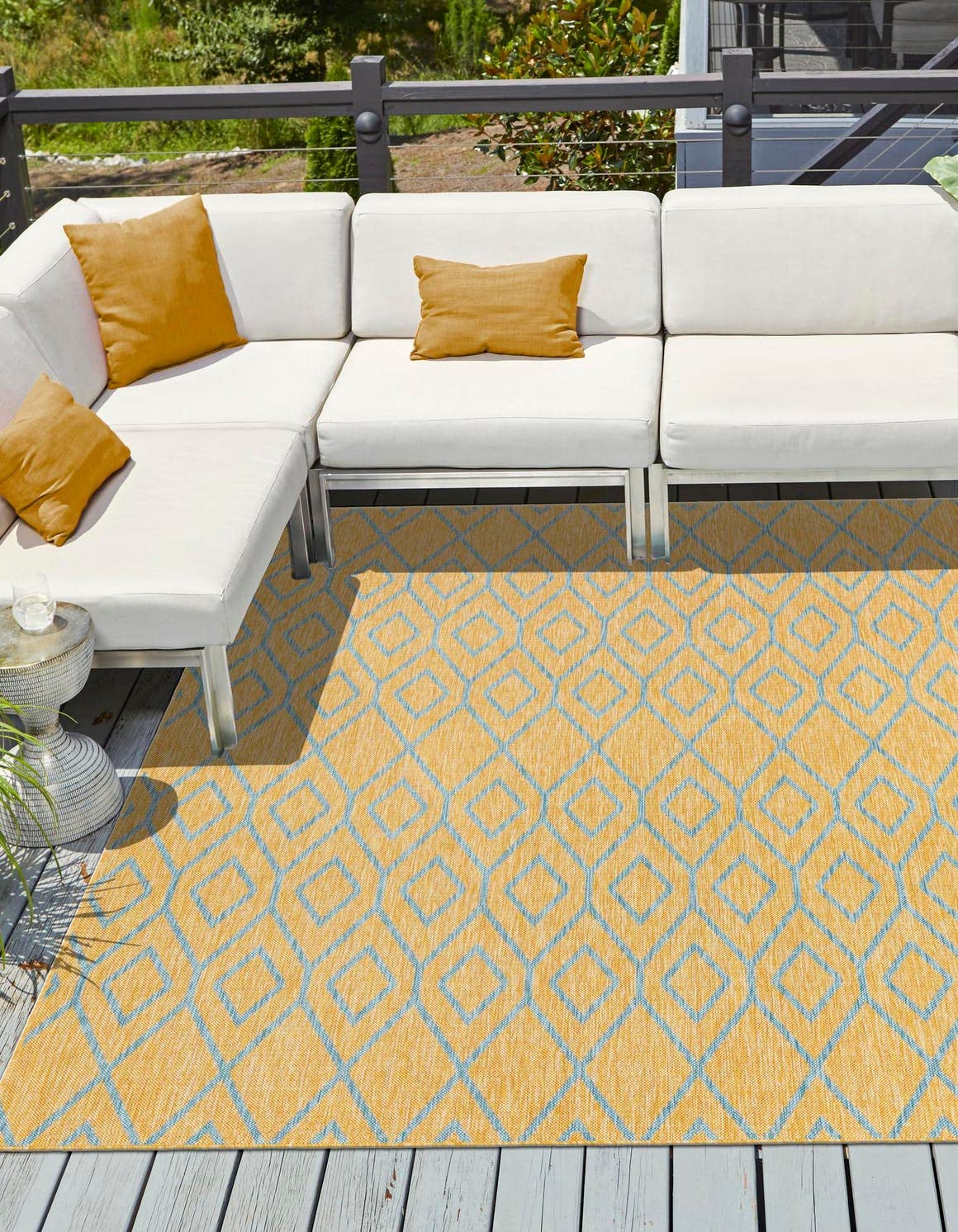 Jill Zarin Outdoor Collection Area Rug - Turks and Caicos (13' Square Yellow and Aqua/Light Blue)