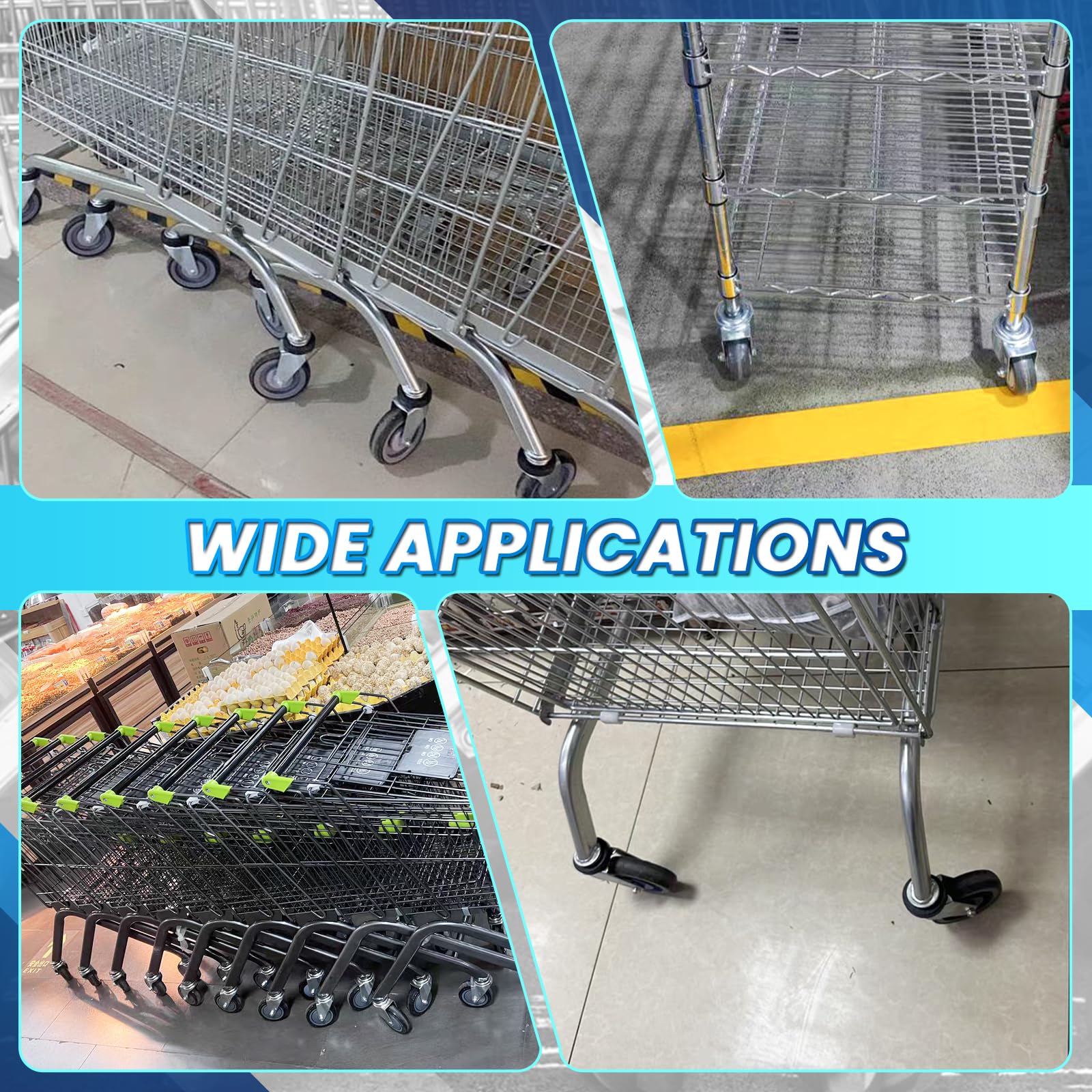 Ruedas de repuesto para carrito de compras, paquete de 16 ruedas de carrito de 5 pulgadas de diámetro con pernos de ejes, rueda silenciosa de supermercado (azul)
