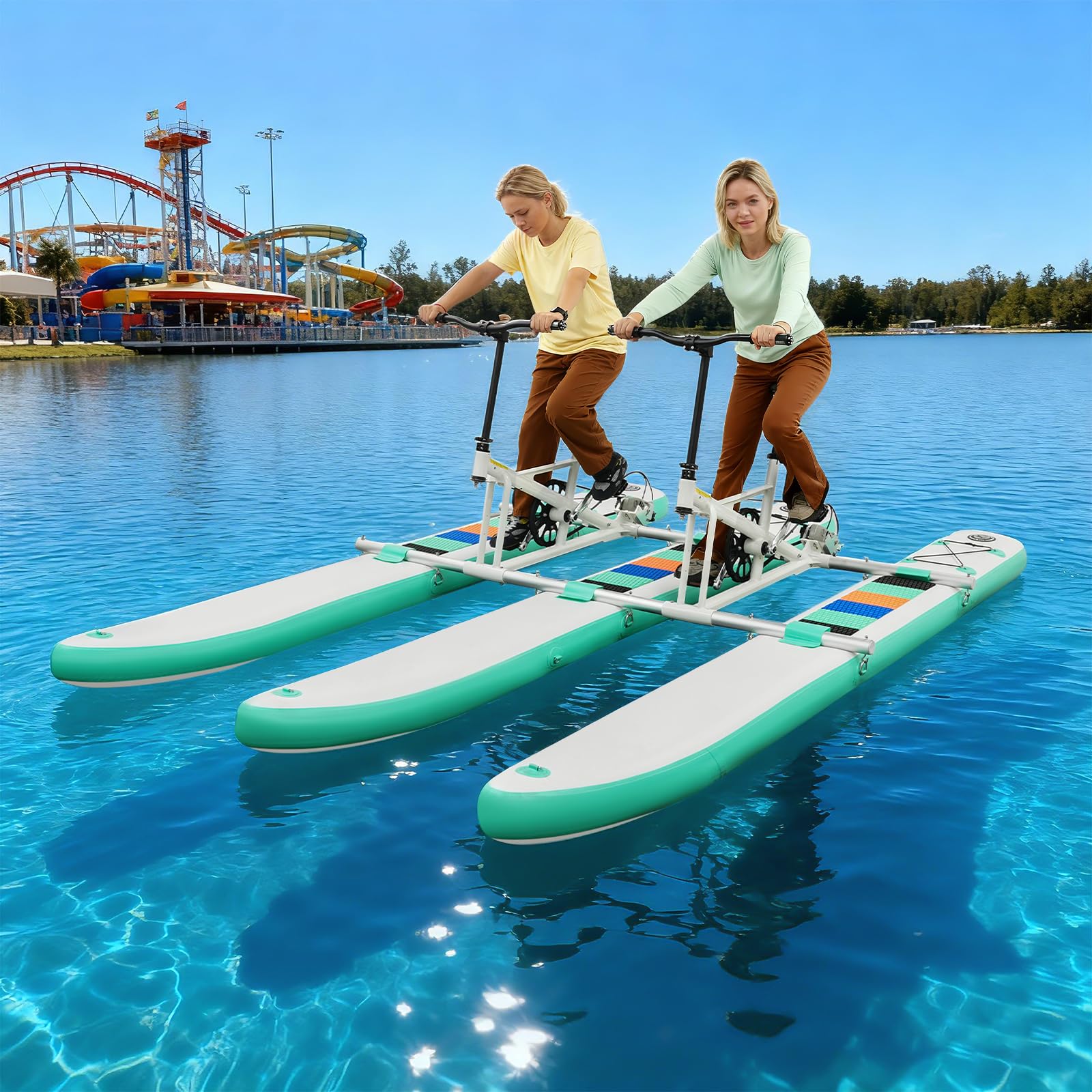 Bicicleta de agua inflable para 2 personas con varios pontones | Con asientos ajustables, pedales antideslizantes y cubierta plegable para mar, río o zona de ocio