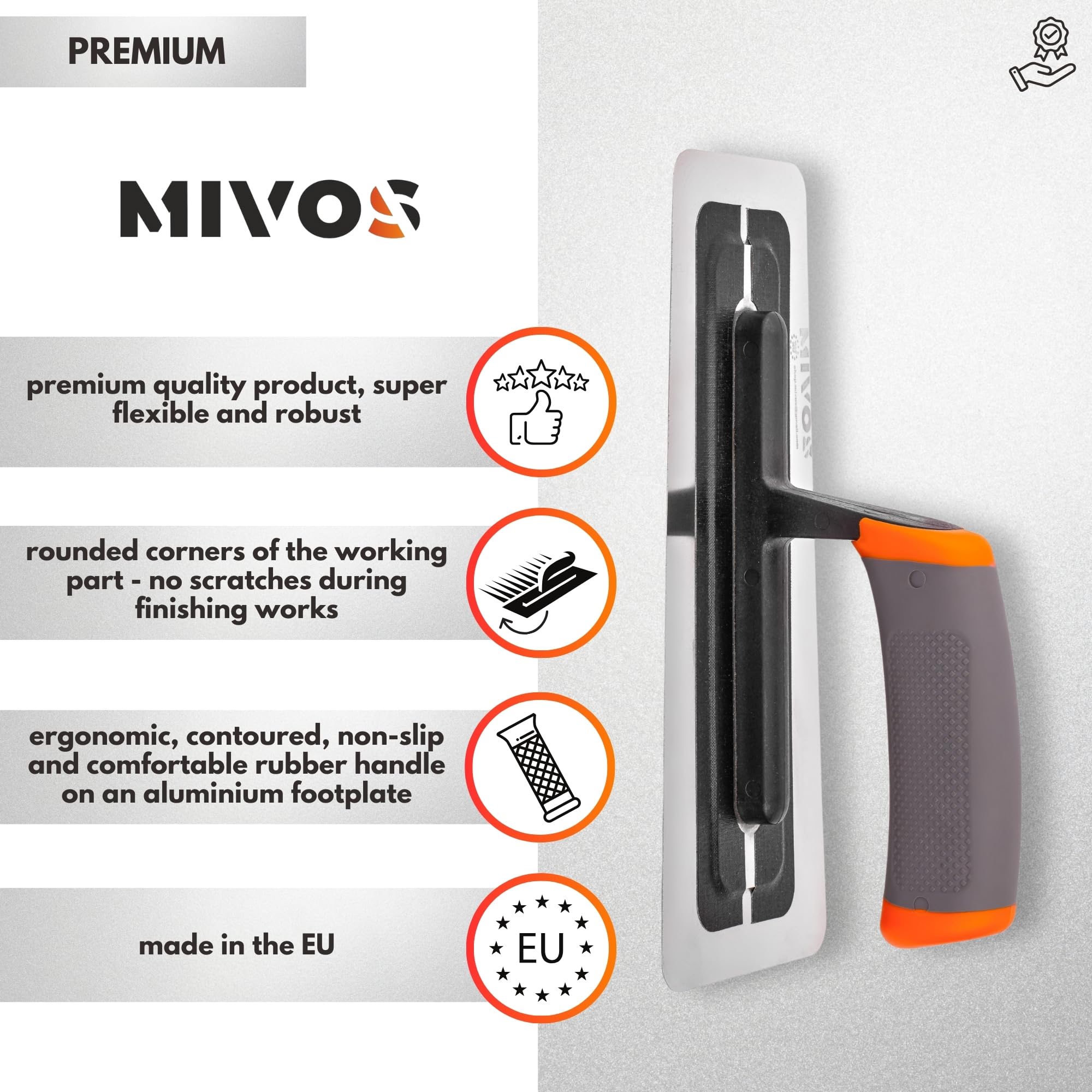 MIVOS Plaster trowel made of stainless steel 240mm, Premium - Image 3