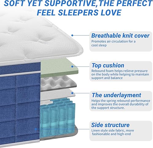 Miniatura 3 de Colchón tamaño King de 12 pulgadas, colchones King en una caja, colchón de espuma viscoelástica de sensación media firme individual, tela
