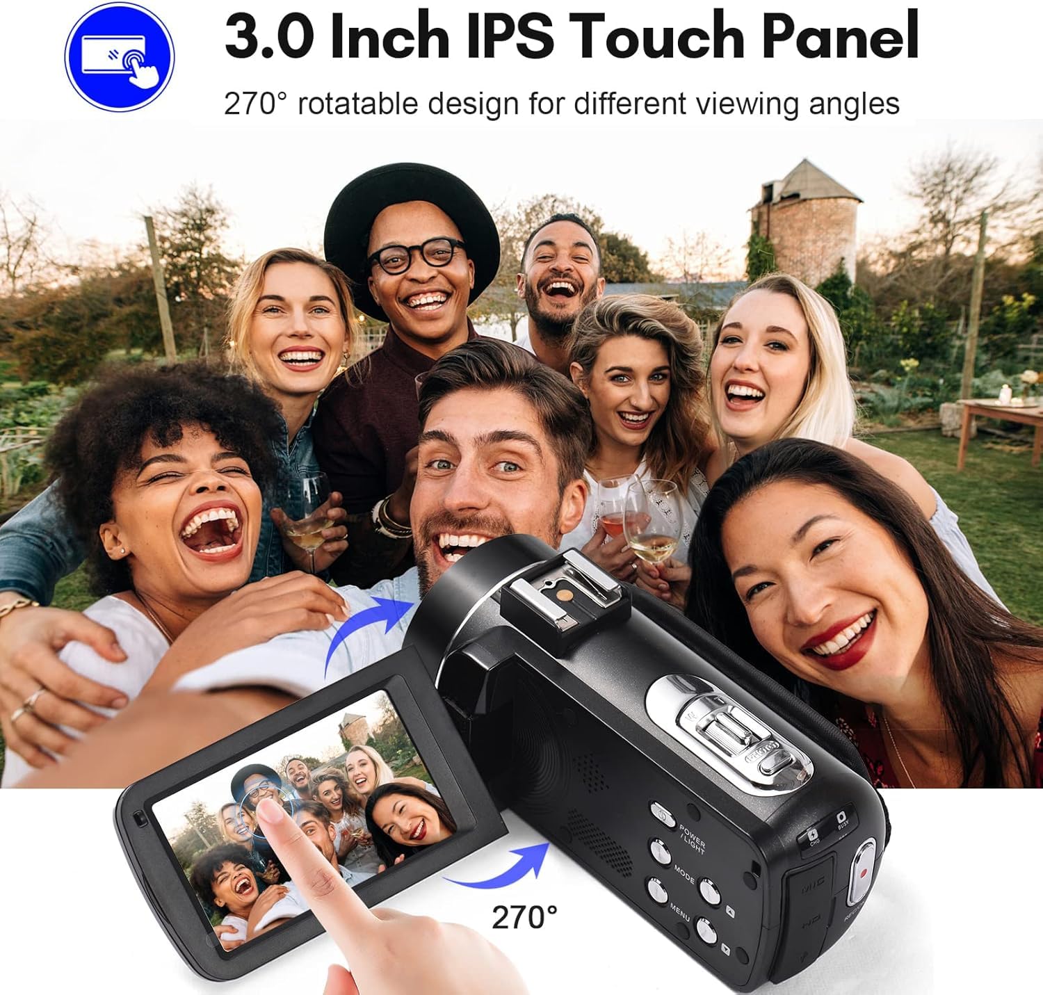 Andoer Caméra vidéo numérique 2.7 K,Enregistreur DV,48 MP,Zoom numérique 16x,Écran tactile IPS de 7.6 cm,Télécommande,Mini trépied,Microphone externe,Objectif macro grand angle 0.45 x